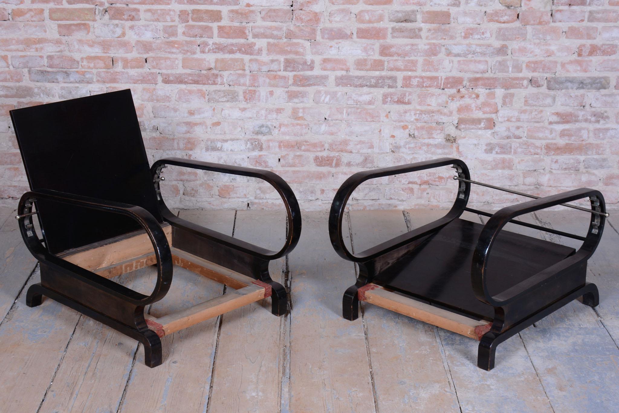 Dos sillones reclinables Art Decó restaurados, de Halabala, UP Závody, República Checa. 1920s en venta 8