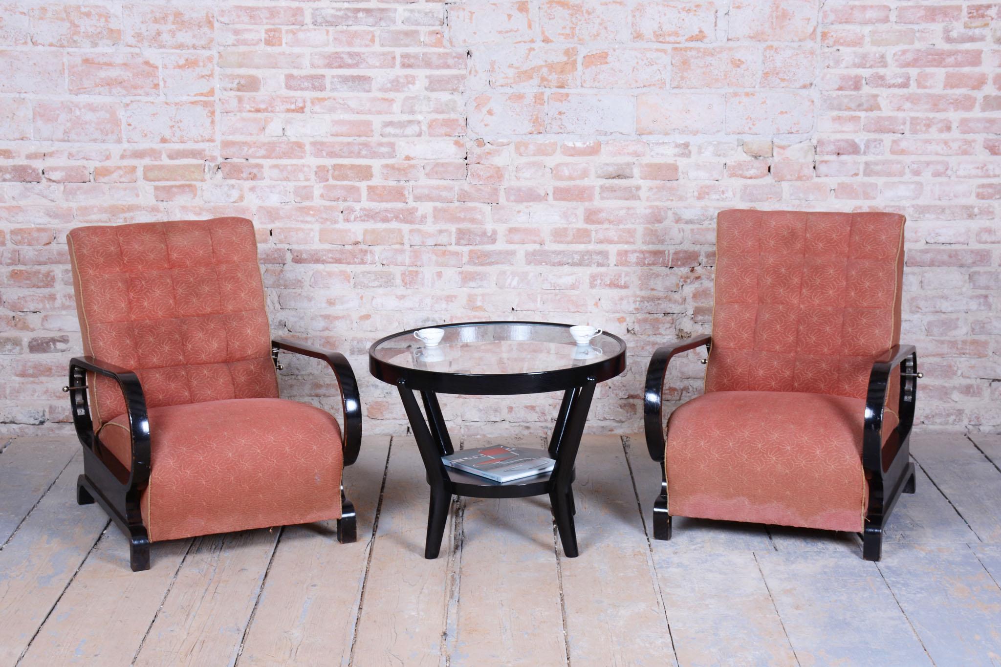 Dos sillones reclinables Art Decó restaurados, de Halabala, UP Závody, República Checa. 1920s Checo en venta