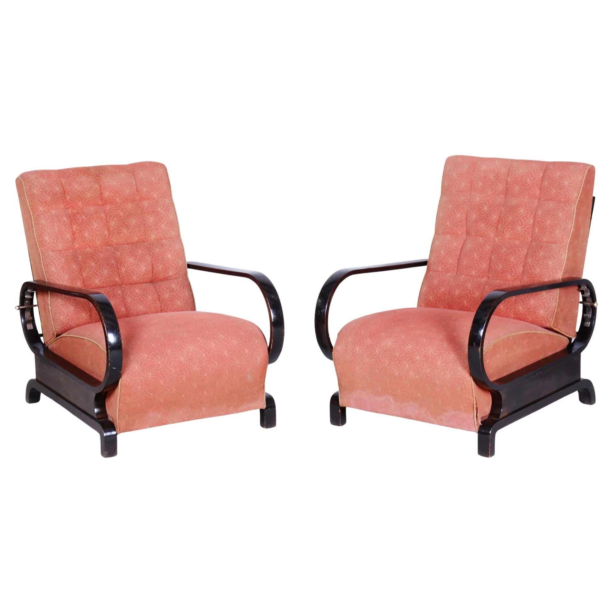 Two Restored Art Deco Reclining Armchairs, by Halabala, UP Závody, Czech. 1920s