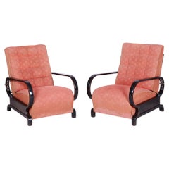 Deux fauteuils inclinables Art déco restaurés, par Halabala, Up Závody, République tchèque. 1920s