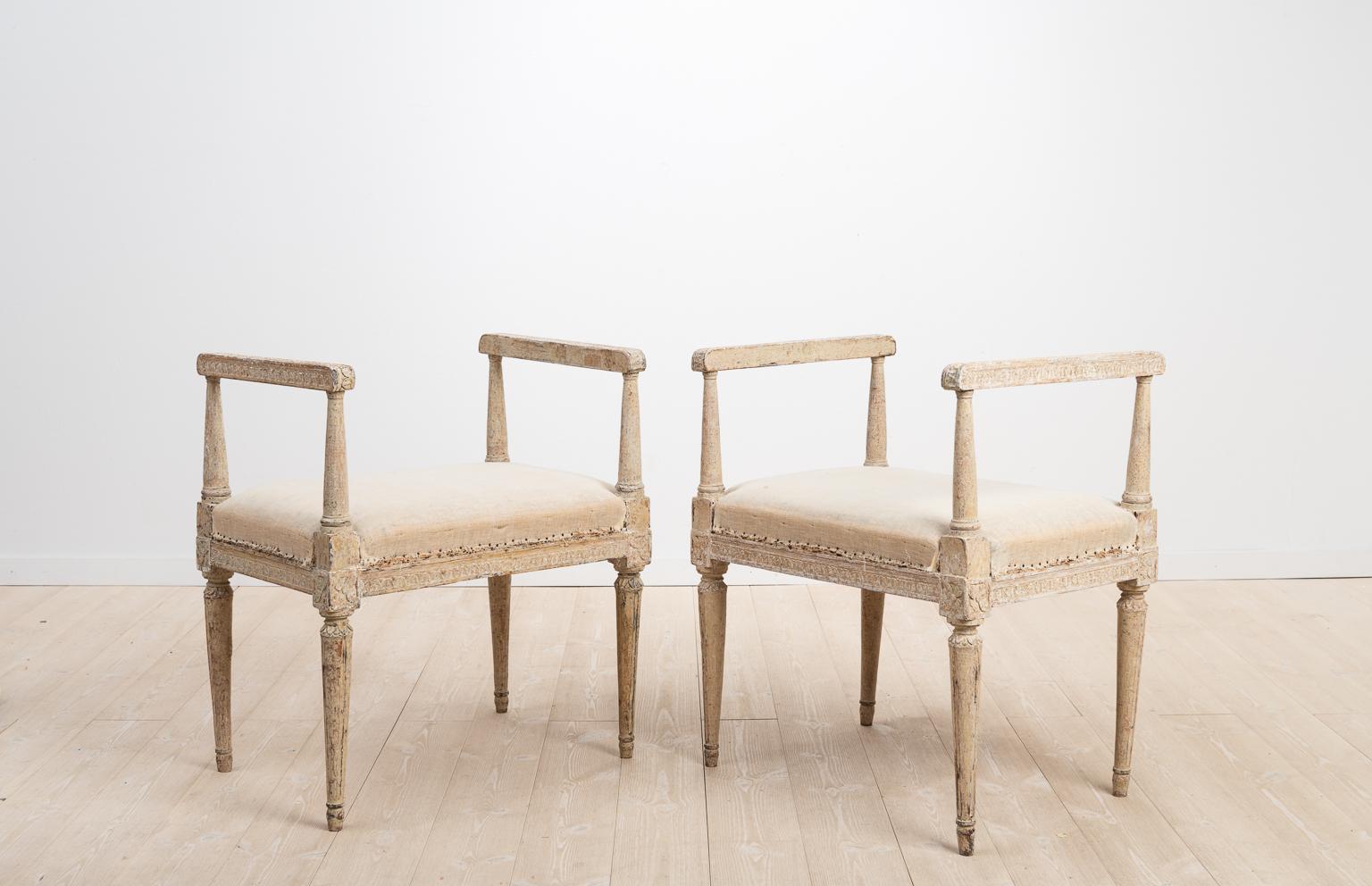 Swedish Two Richly Decorated Gustavian Banquettes Manufactured, 1780