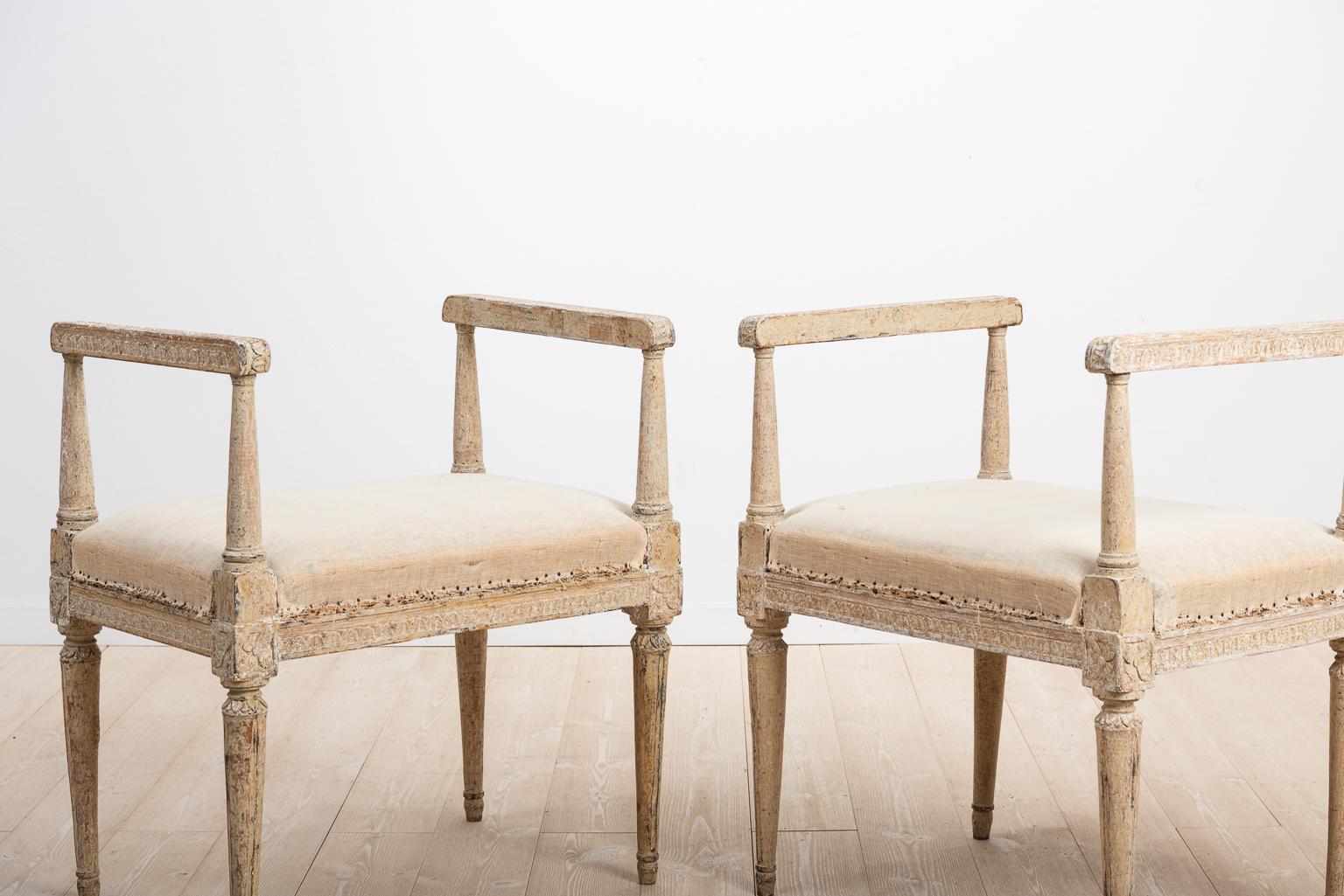 Hand-Painted Two Richly Decorated Gustavian Banquettes Manufactured, 1780