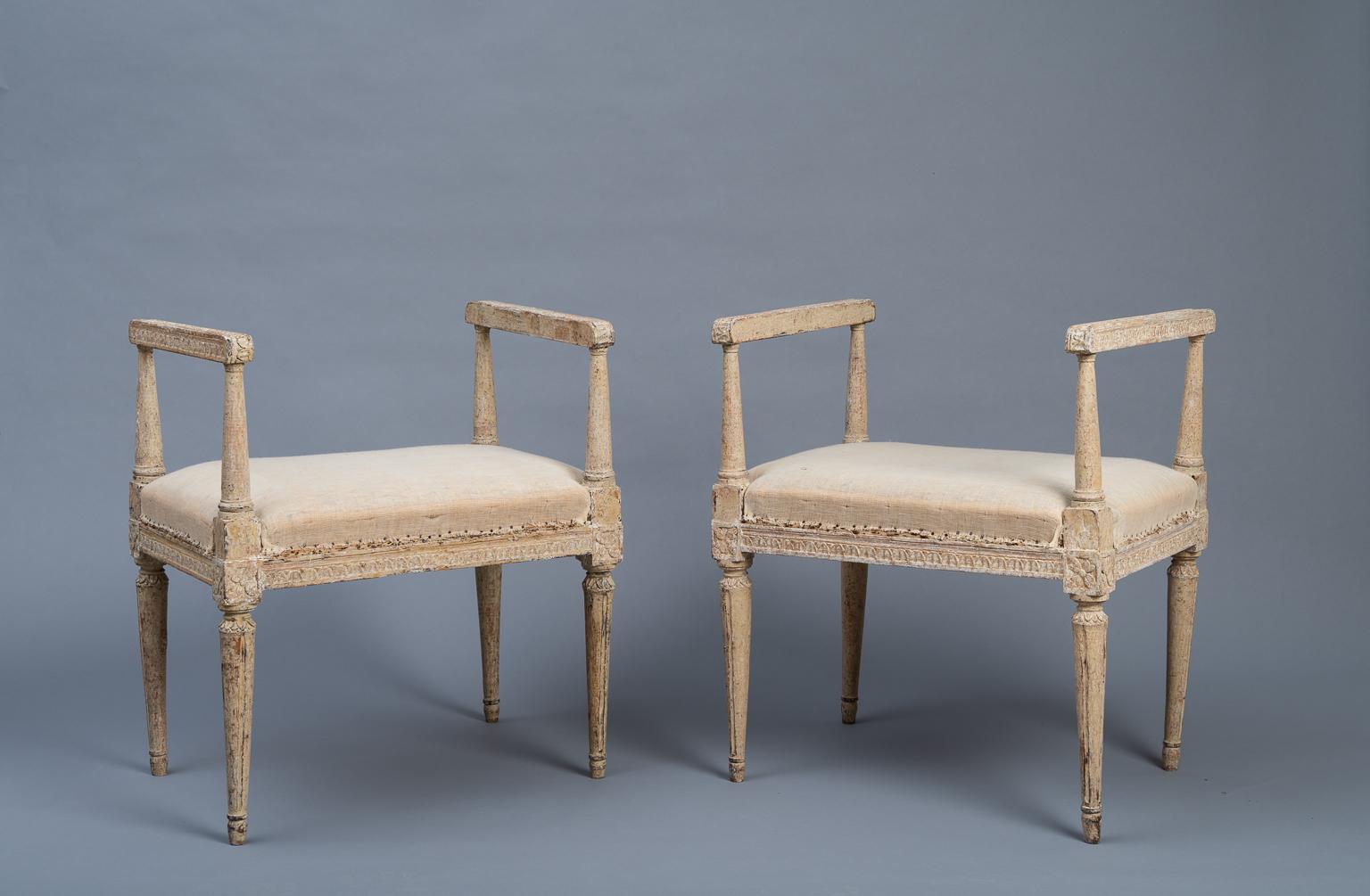 18th Century Two Richly Decorated Gustavian Banquettes Manufactured, 1780