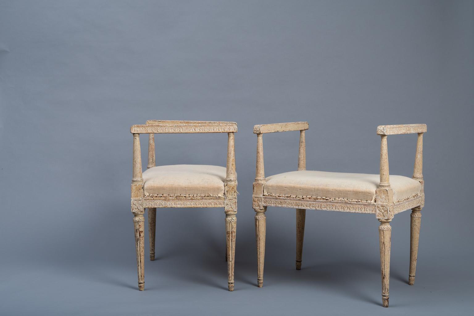 Pine Two Richly Decorated Gustavian Banquettes Manufactured, 1780