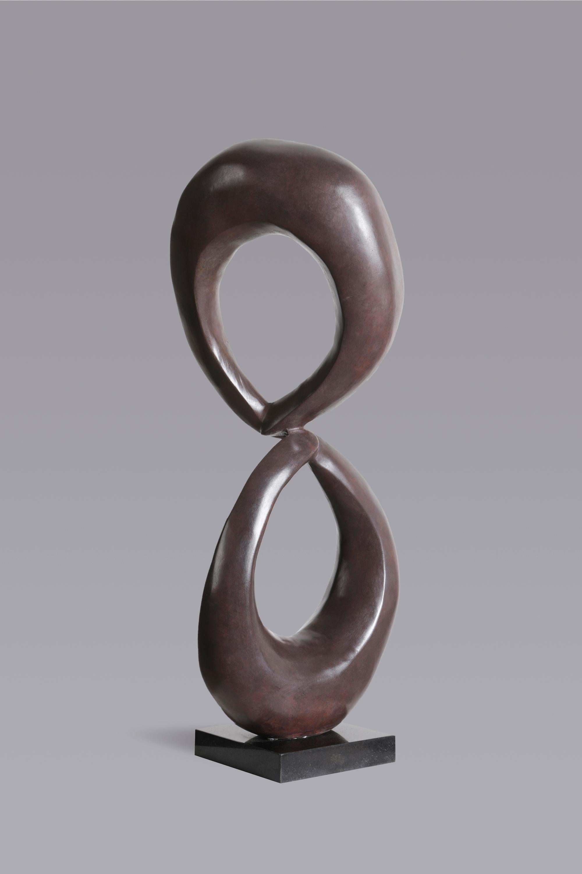 Two Rings- Contemporary Italian Blue Patinated Bronze Abstract Modern Sculpture  For Sale 11