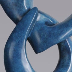 Two Rings- Contemporary Italian Blue Patinated Bronze Abstract Modern Sculpture