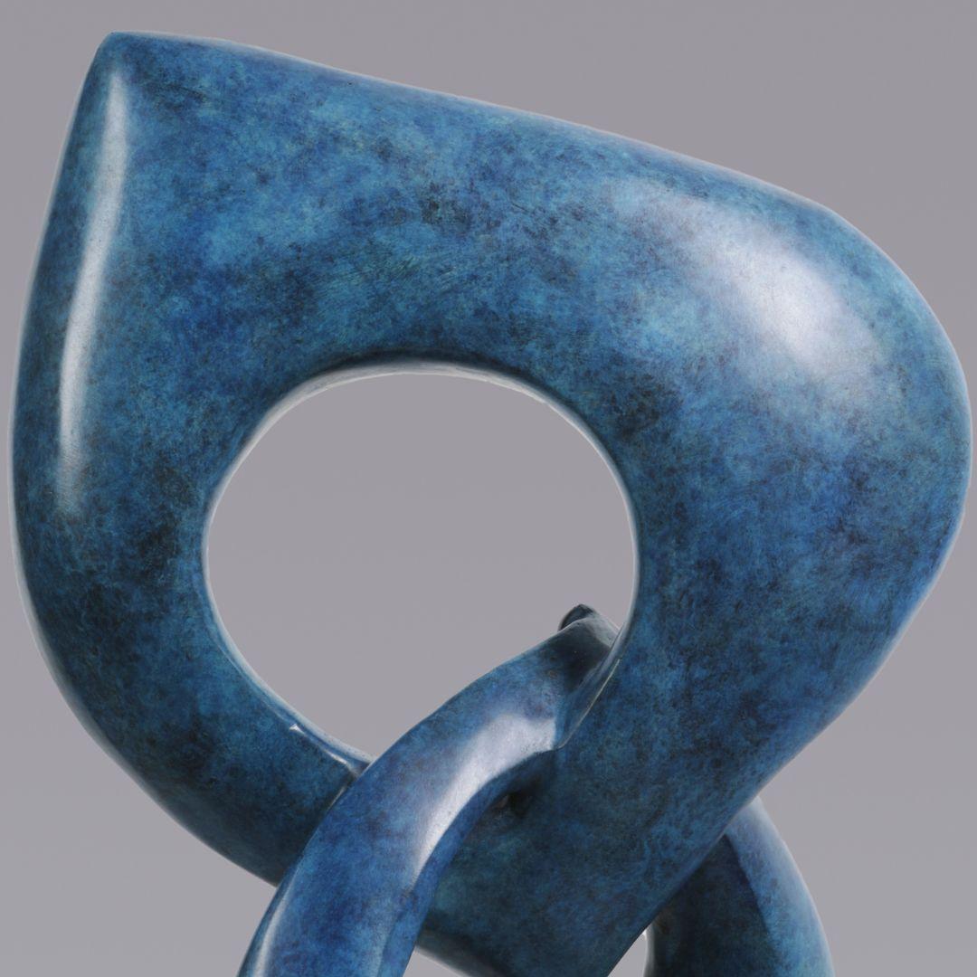 Two Rings- Contemporary Italian Blue Patinated Bronze Abstract Modern Sculpture  For Sale 3