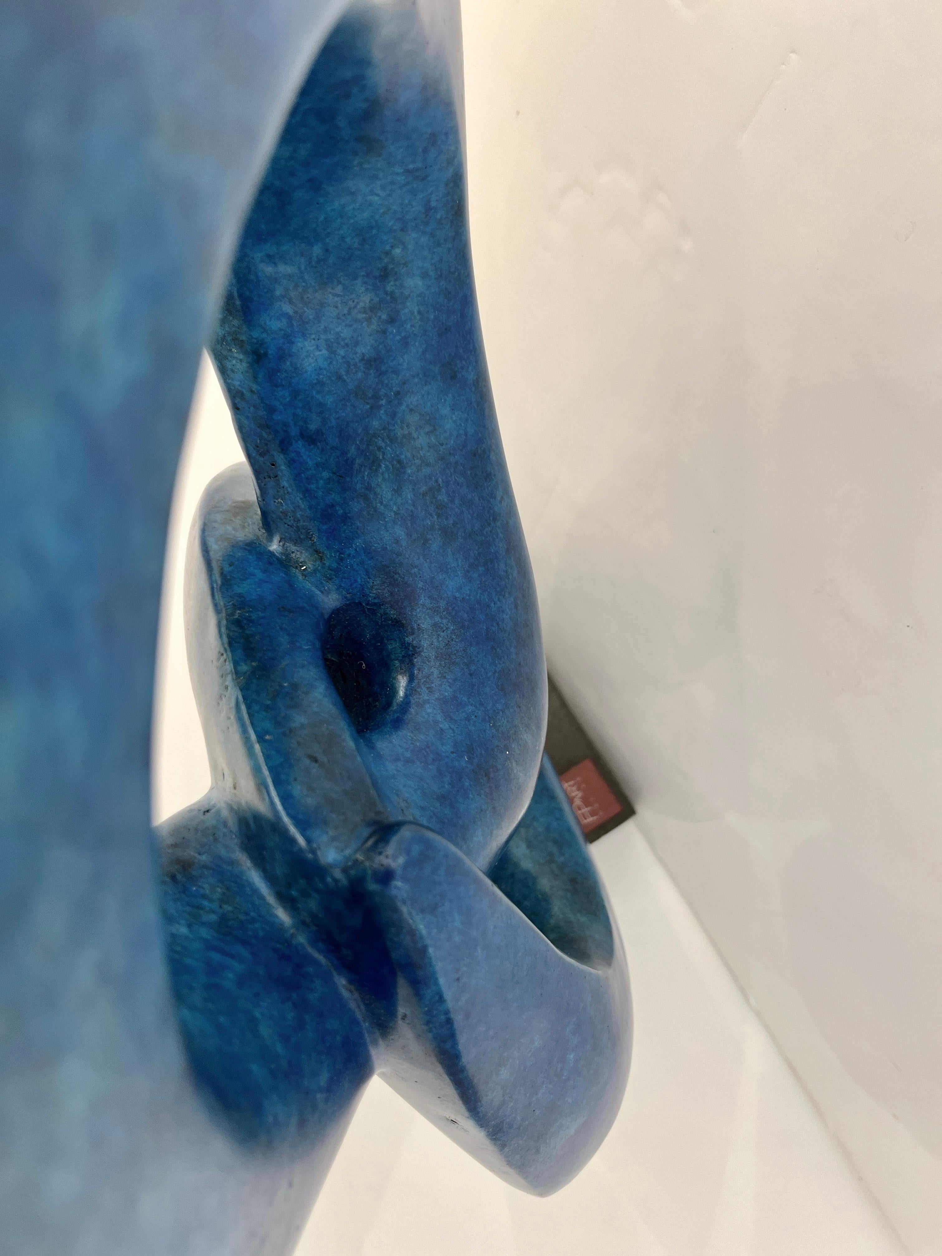 Two Rings- Contemporary Italian Blue Patinated Bronze Abstract Modern Sculpture  For Sale 4