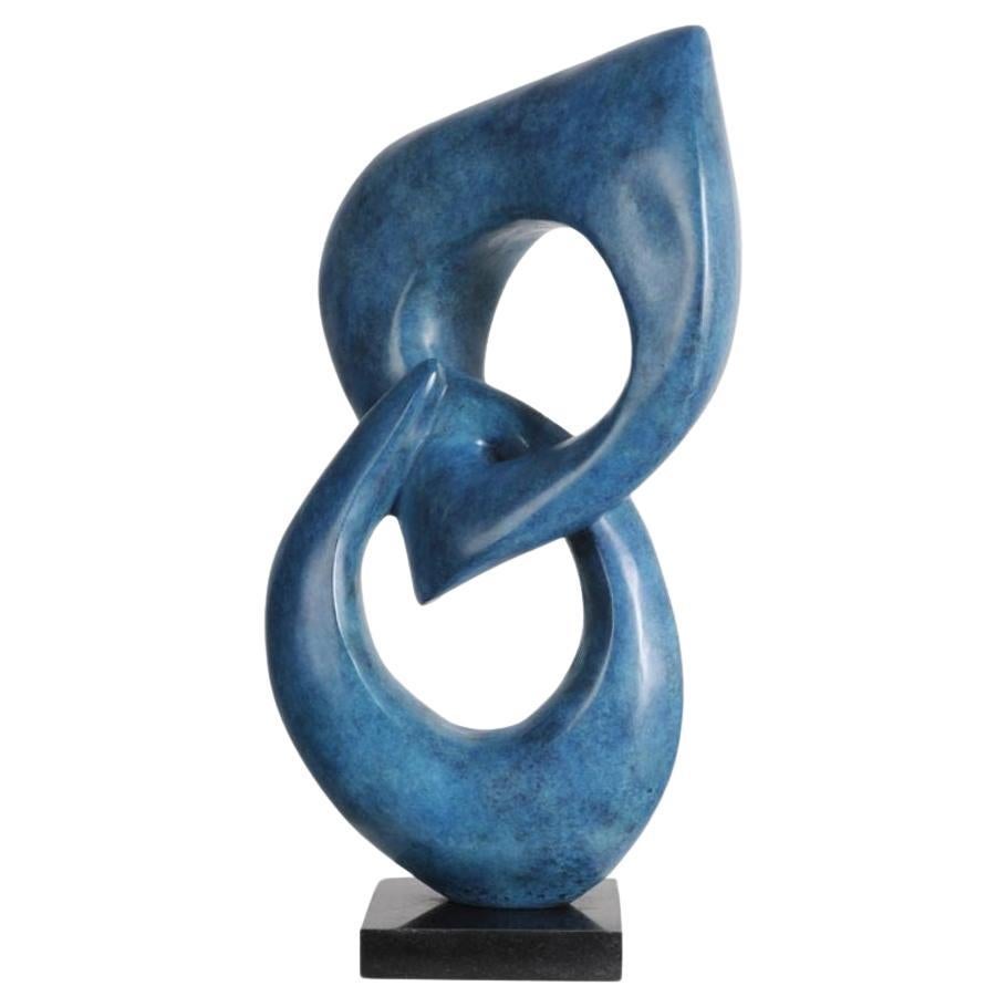 Two Rings- Contemporary Italian Blue Patinated Bronze Abstract Modern Sculpture  For Sale