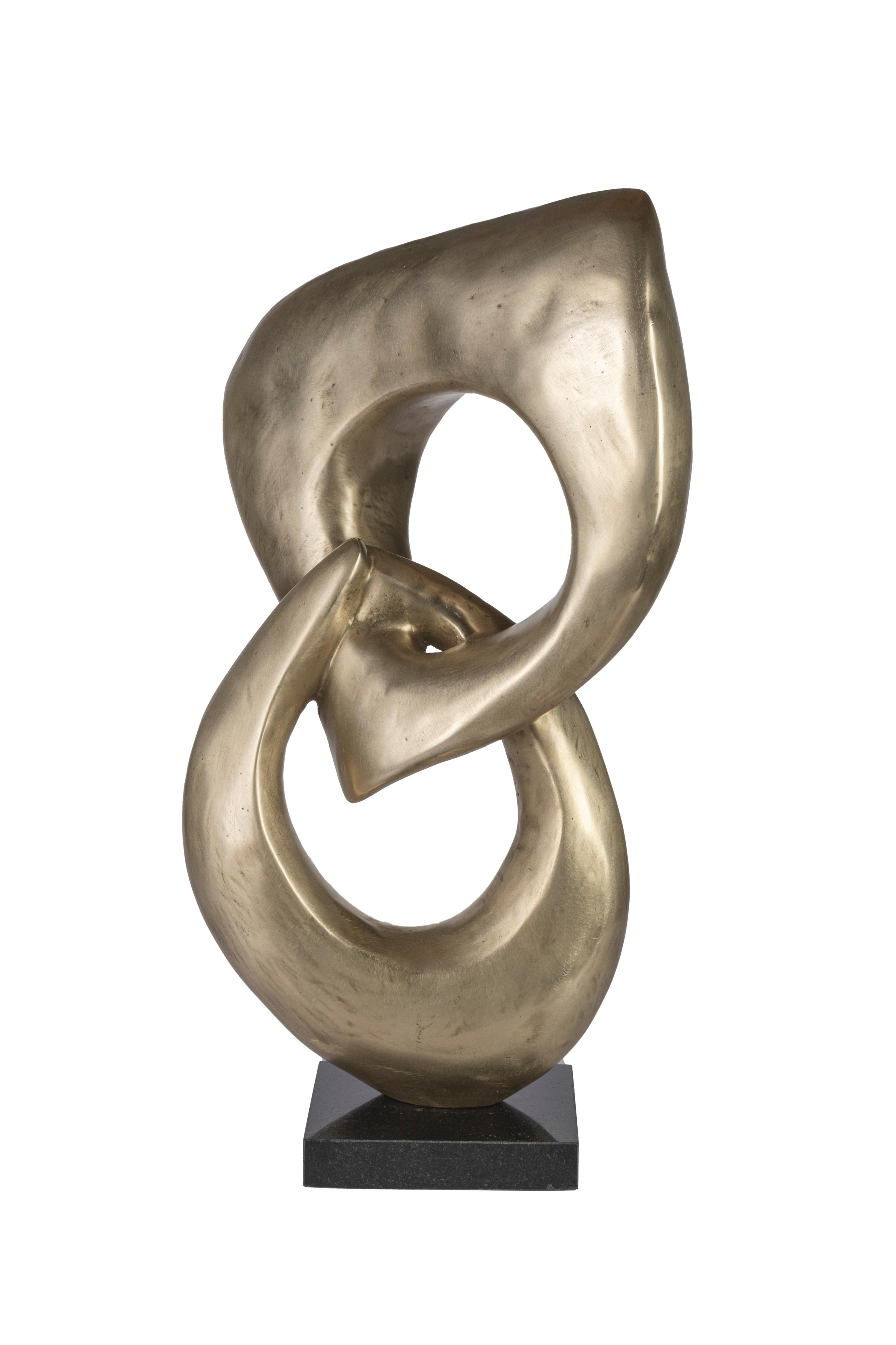 Two Rings- Contemporary Italian Gold Patinated Bronze Abstract Modern Sculpture  For Sale 5