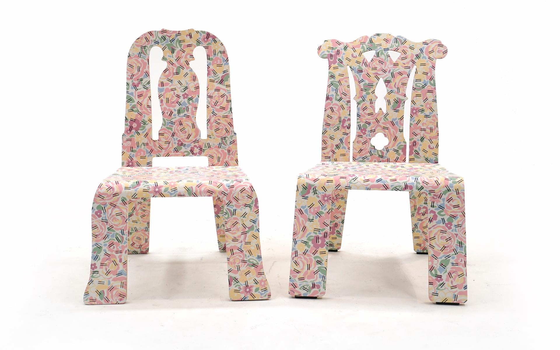 Great pair of chairs designed by Robert Venturi and Denise Scott Brown. One Chippendale and one Queen Anne, both in the 