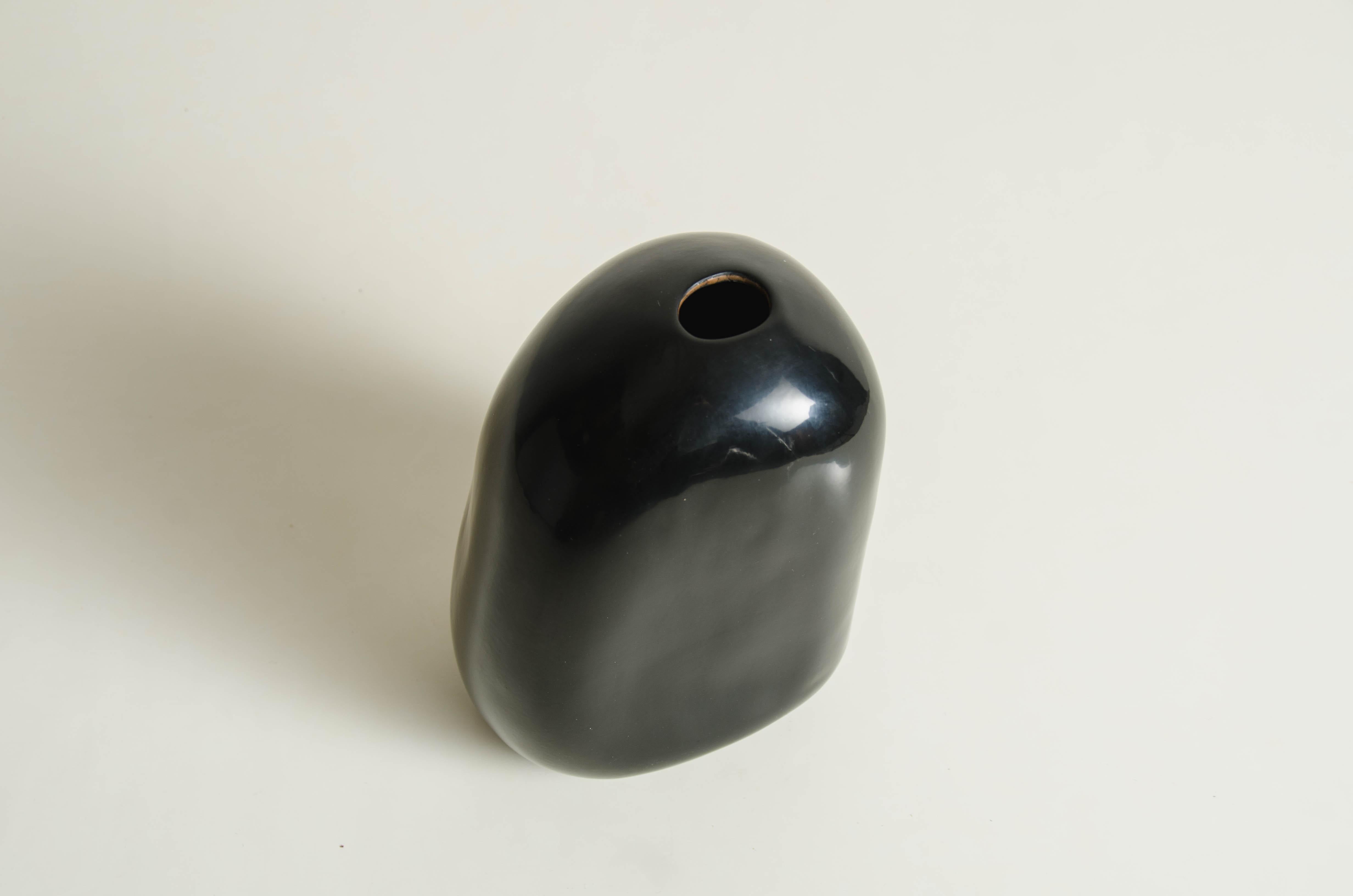 Contemporary Two Rock Bud Vases, Tall and Short, Black Lacquer by Robert Kuo