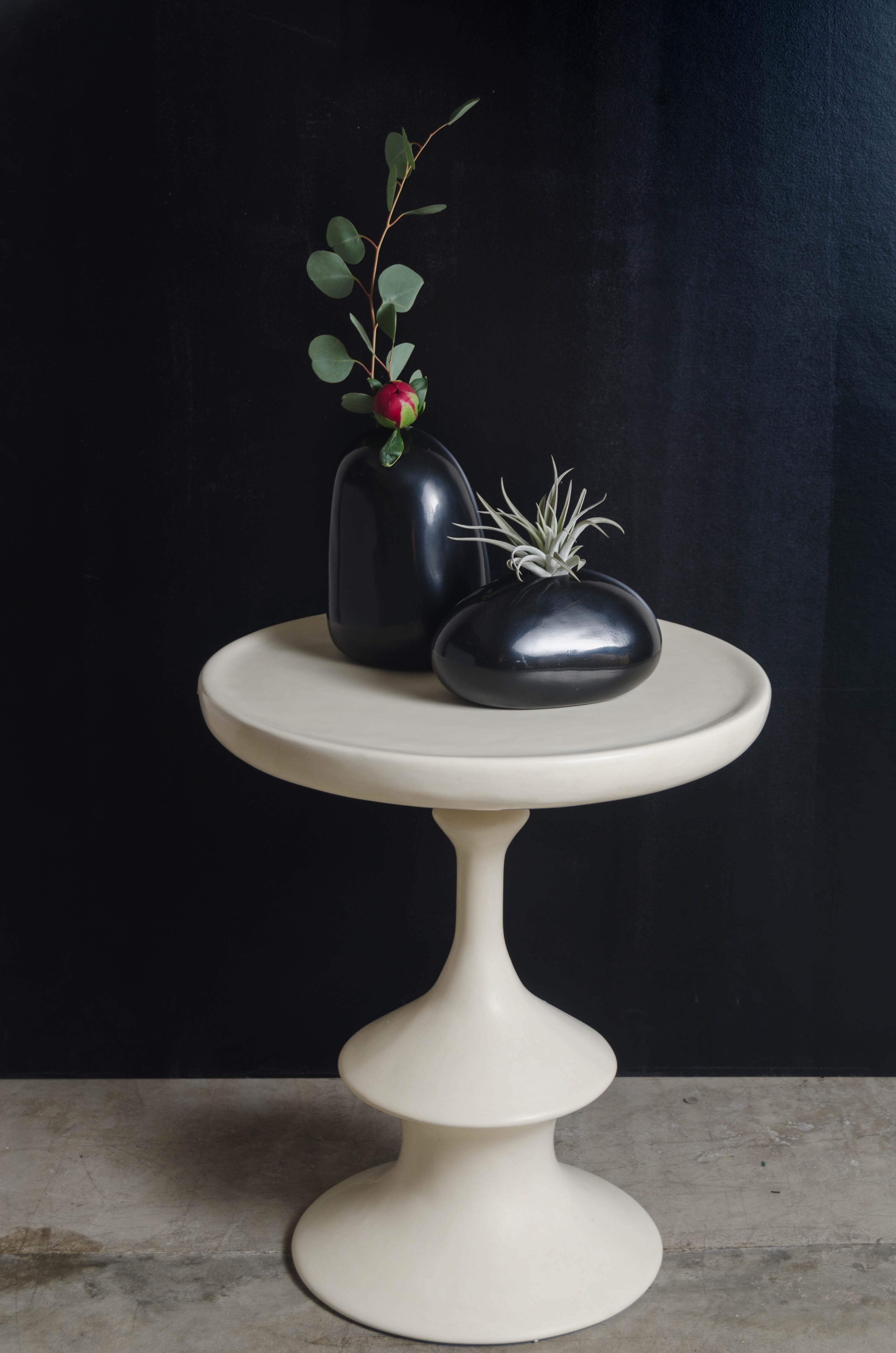 Two Rock Bud Vases, Tall and Short, Black Lacquer by Robert Kuo 1