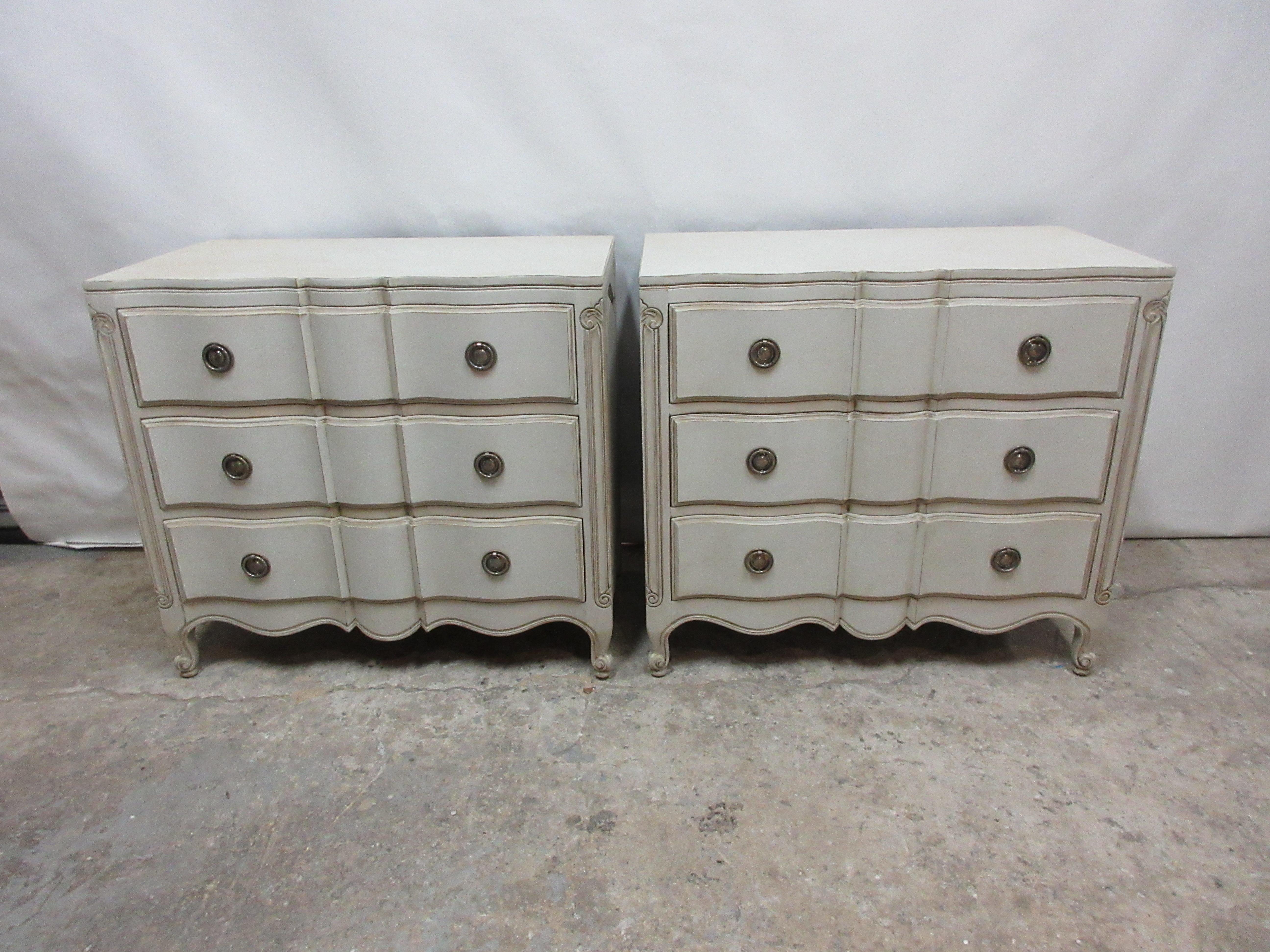 This is a set of two Rococo style chest of drawers. They have been restored and repainted with milk paints 