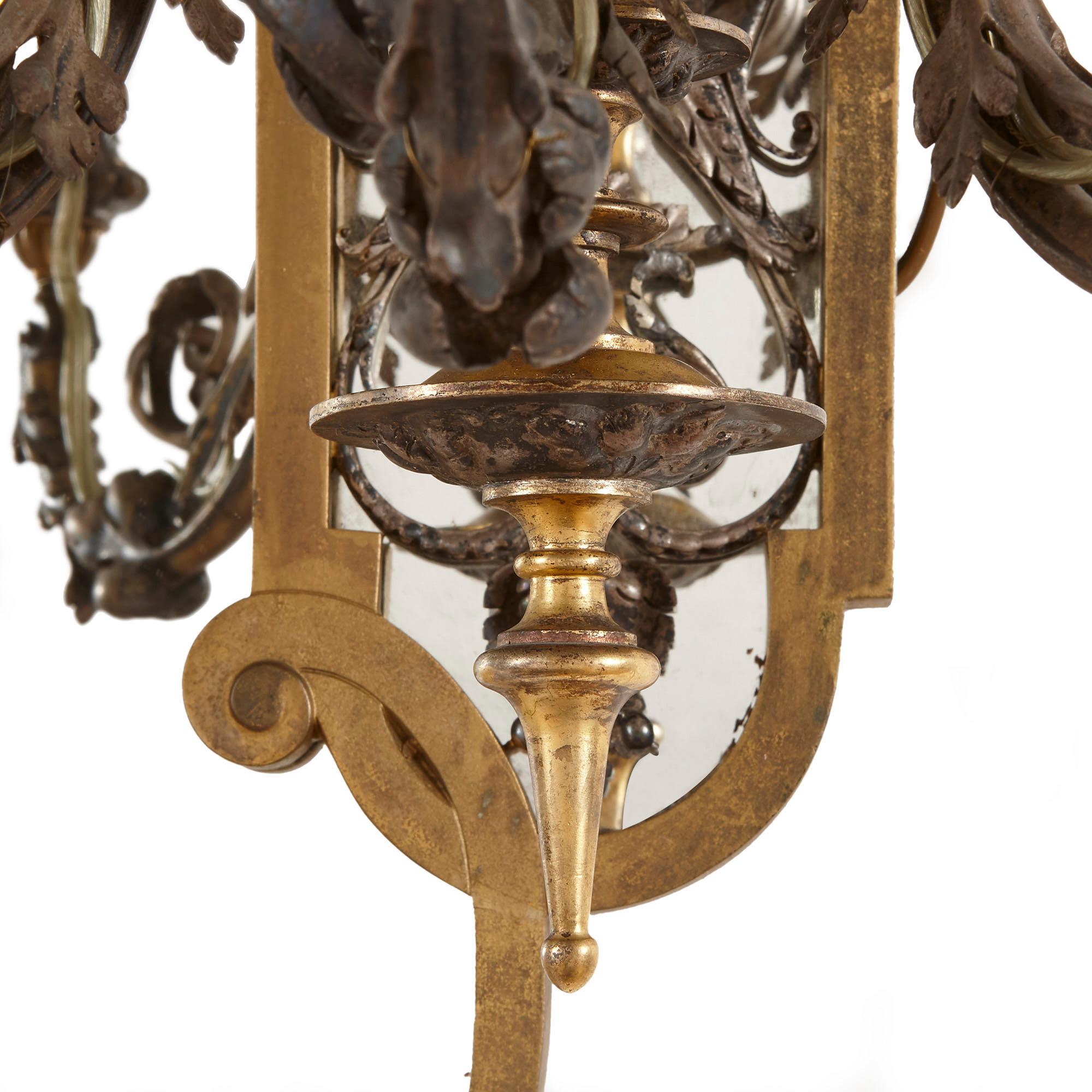 19th Century Two Rococo Style Gilt and Silvered Metal Girandoles For Sale
