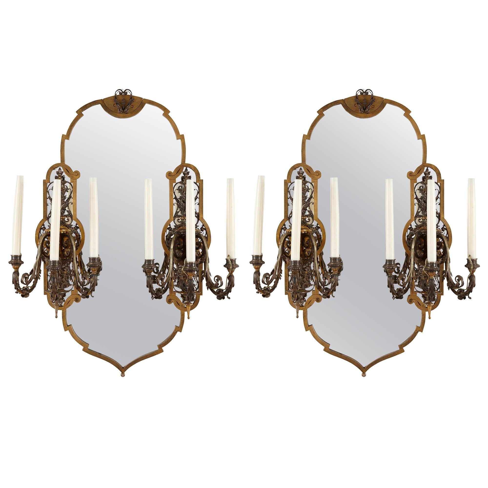 Two Rococo Style Gilt and Silvered Metal Girandoles