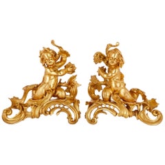 Two Rococo Style Gilt Bronze Chenets
