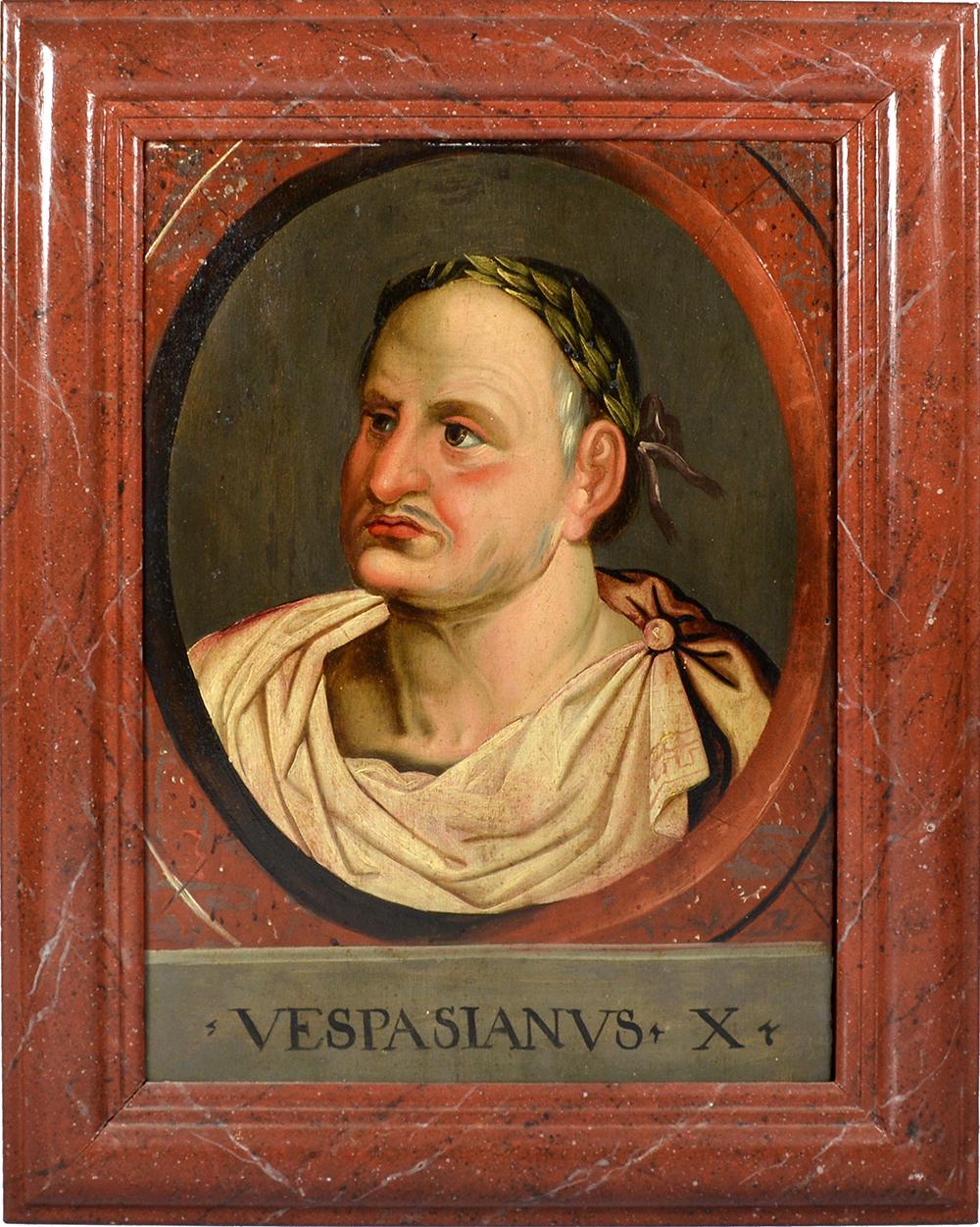 European Two Roman ‘Twelve Caesars’ paintings of Vespasian and Titus For Sale