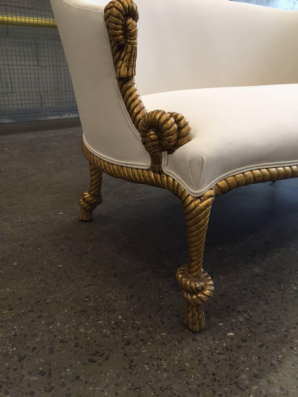 Gilt Two Rope and Tasseled Gilded Sofas For Sale