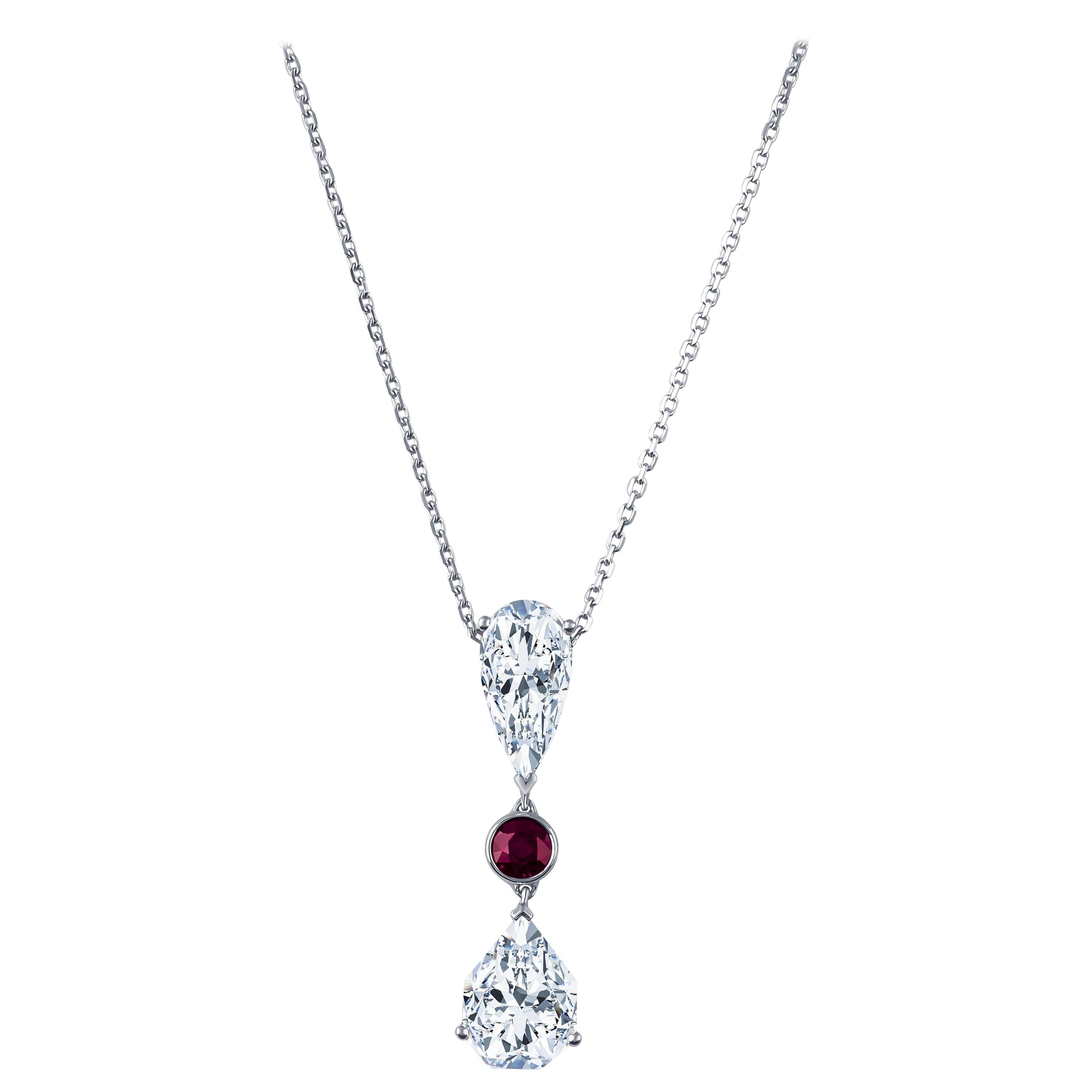 Two Rose Cut Diamonds 1.91 Carat Total with 0.39 Carat Round Ruby Necklace