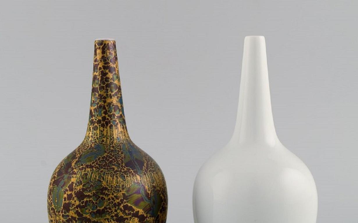 Two Rosenthal Porcelain Vases, Beautiful Marbled Gold Decoration, 1980s In Excellent Condition For Sale In Copenhagen, DK