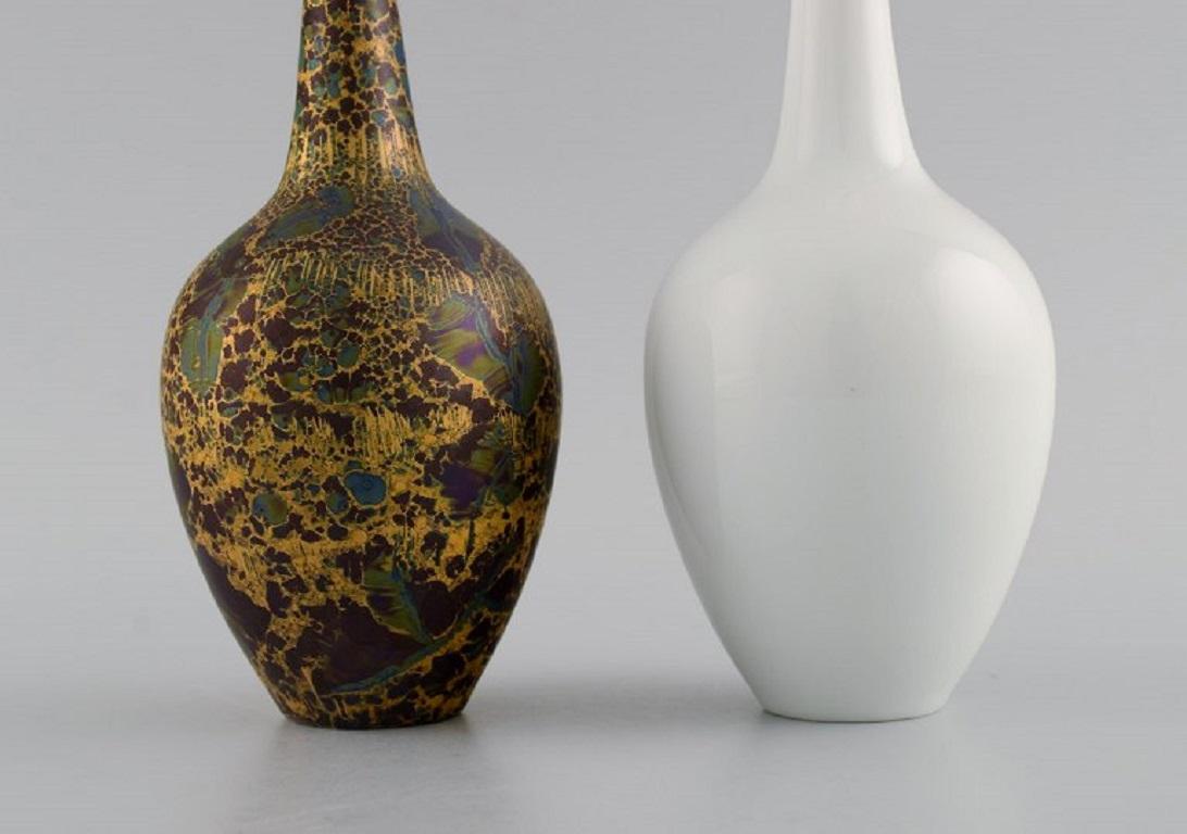 Late 20th Century Two Rosenthal Porcelain Vases, Beautiful Marbled Gold Decoration, 1980s For Sale