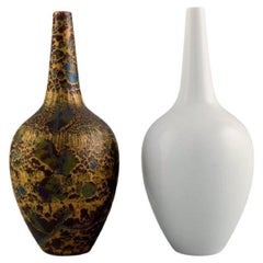 Two Rosenthal Porcelain Vases, Beautiful Marbled Gold Decoration, 1980s