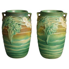Two Roseville Art Pottery Double Handled Vases in Luffa Pattern C1934