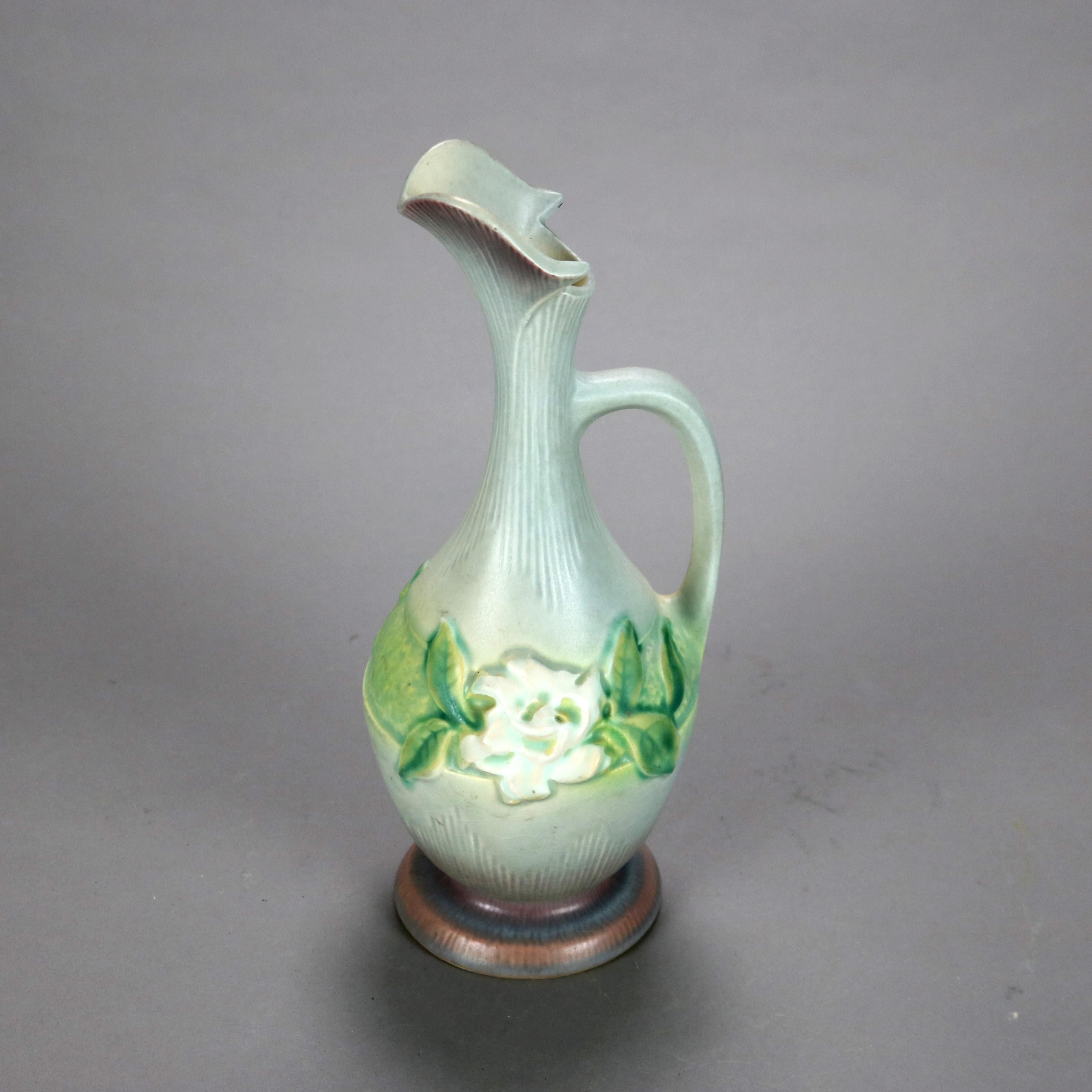 Two Roseville Art Pottery Ewers with Gardenia Pattern Mid 20thC 6