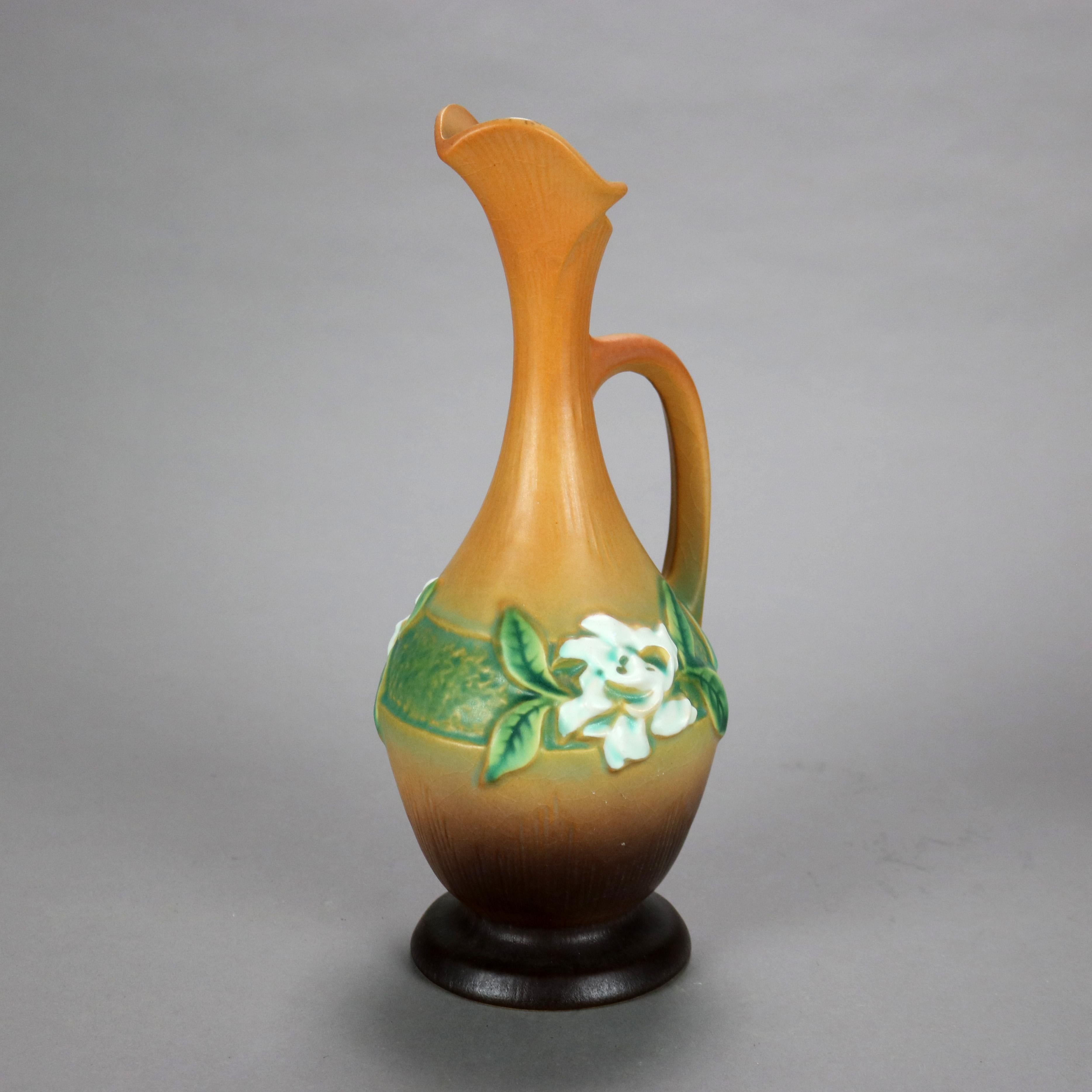 Two Roseville Art Pottery Ewers with Gardenia Pattern Mid 20thC 9