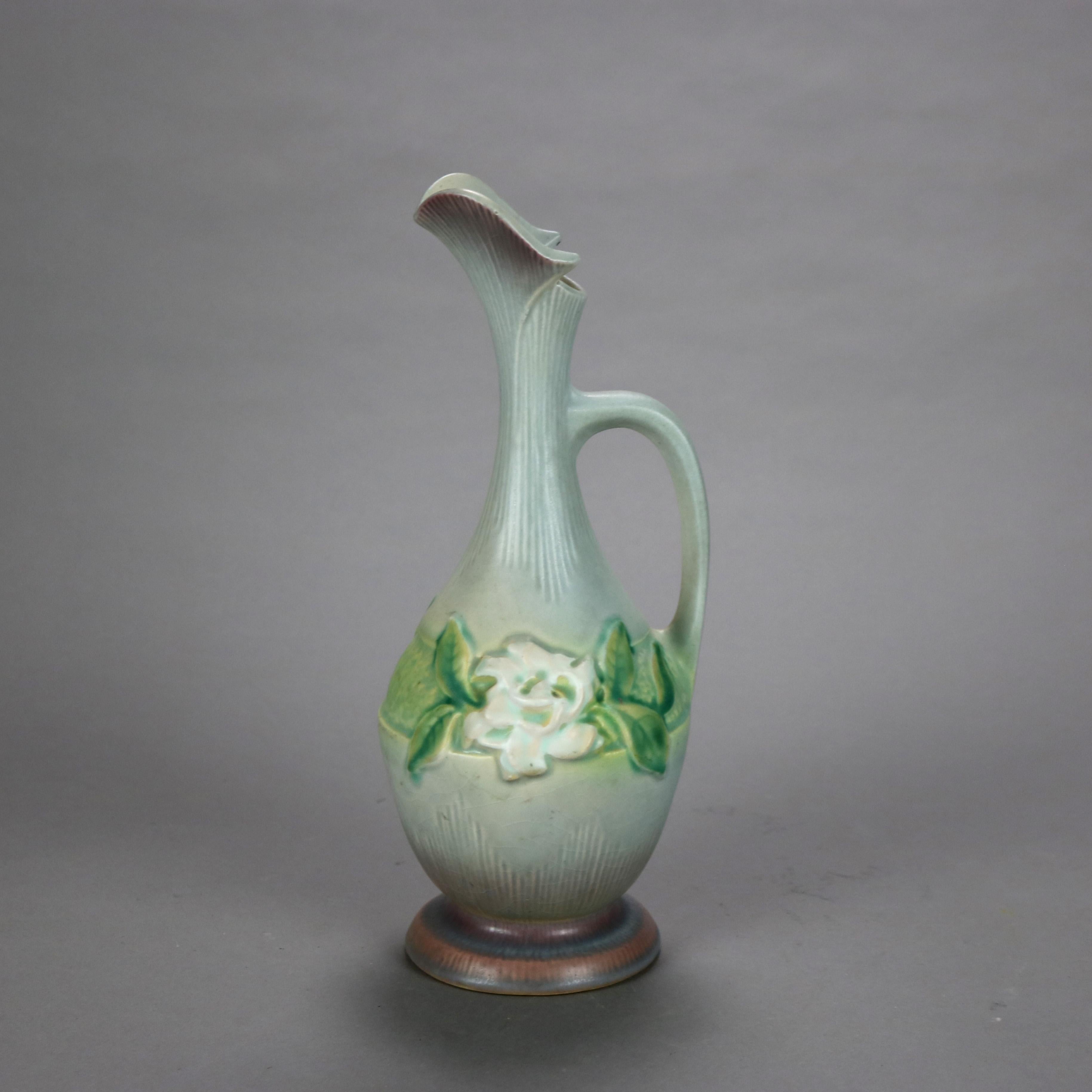 Two Roseville Art Pottery Ewers with Gardenia Pattern Mid 20thC In Good Condition In Big Flats, NY