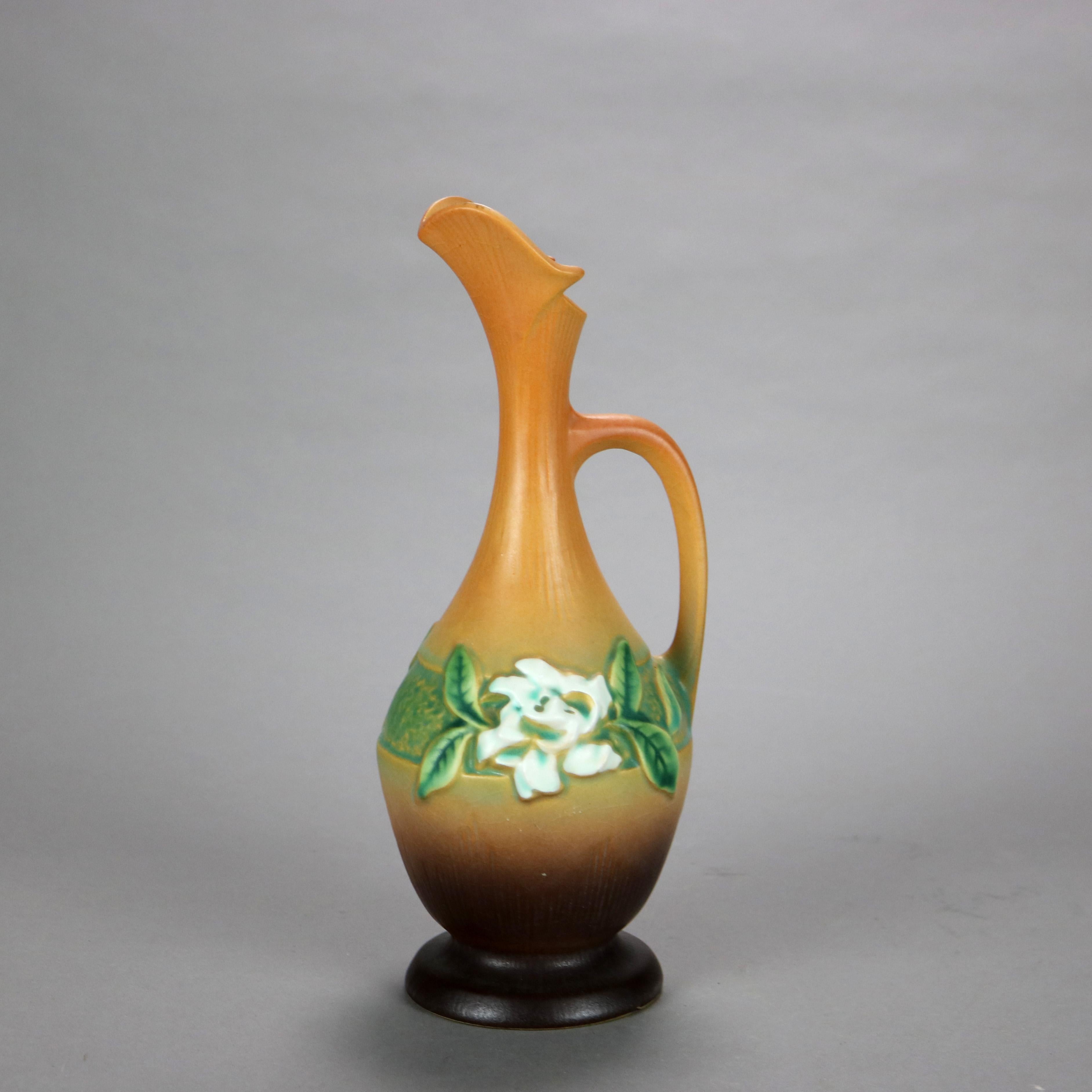 Two Roseville Art Pottery Ewers with Gardenia Pattern Mid 20thC 4