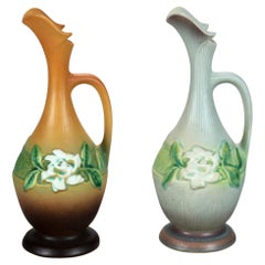 Two Roseville Art Pottery Ewers with Gardenia Pattern Mid 20thC