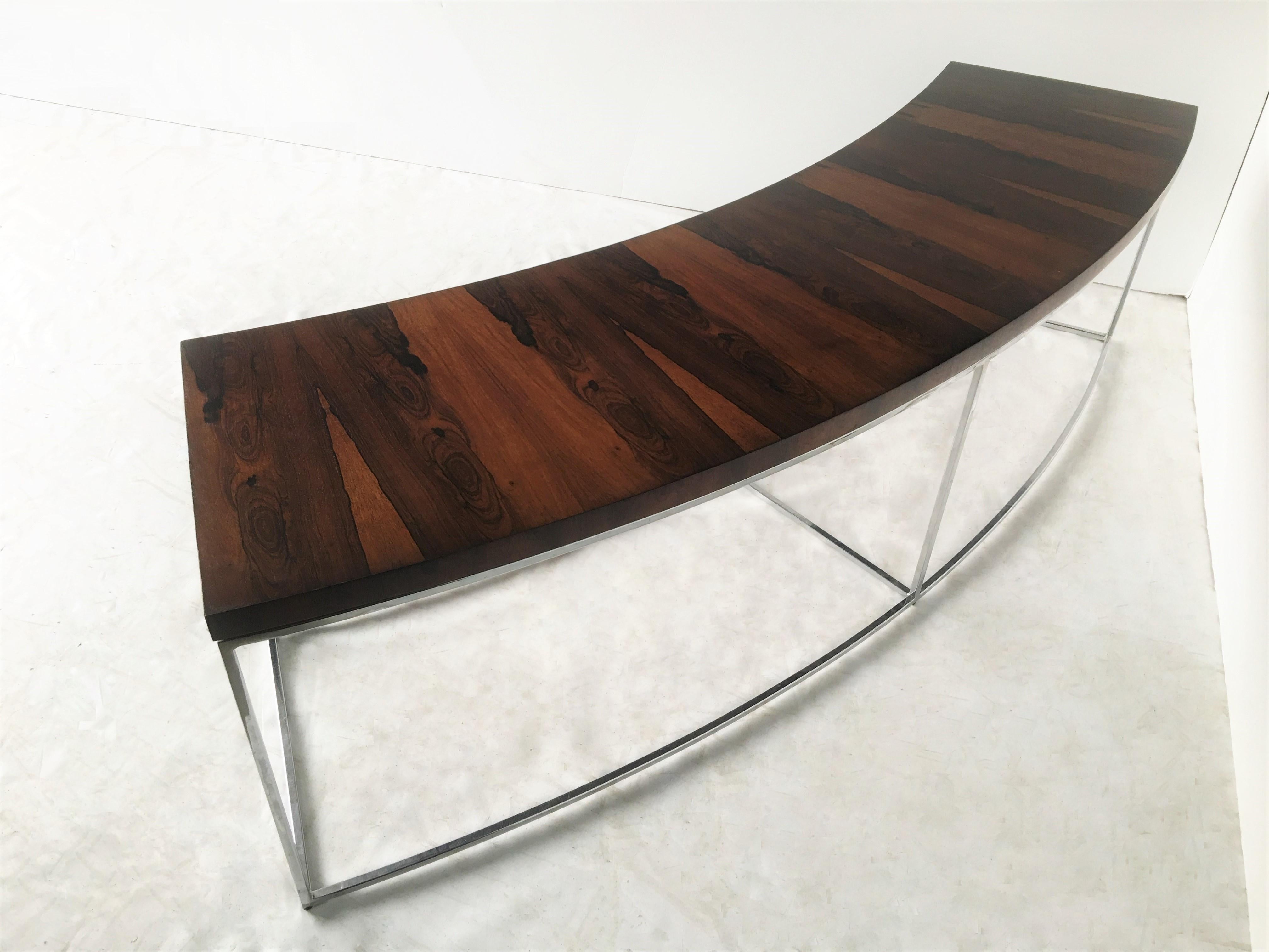 Two Rosewood and Chrome Curved Sofa Tables by Milo Baughman In Good Condition In Dallas, TX