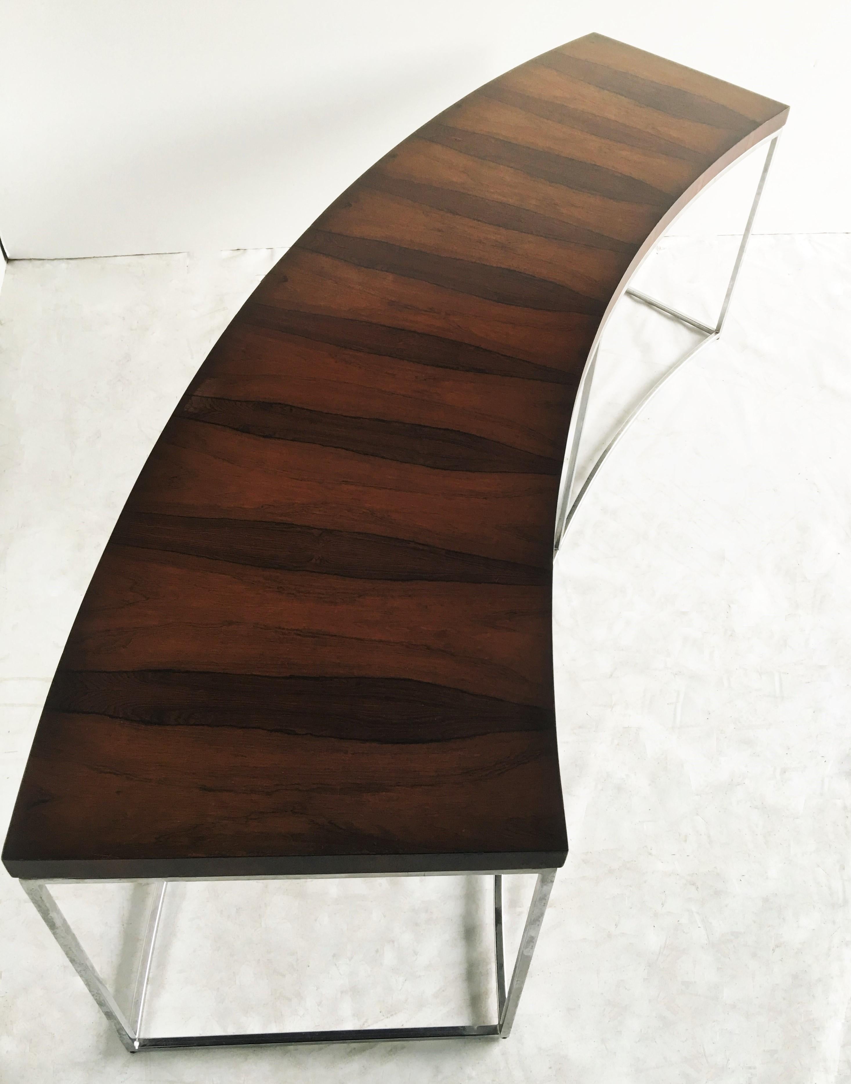Two Rosewood and Chrome Curved Sofa Tables by Milo Baughman 2