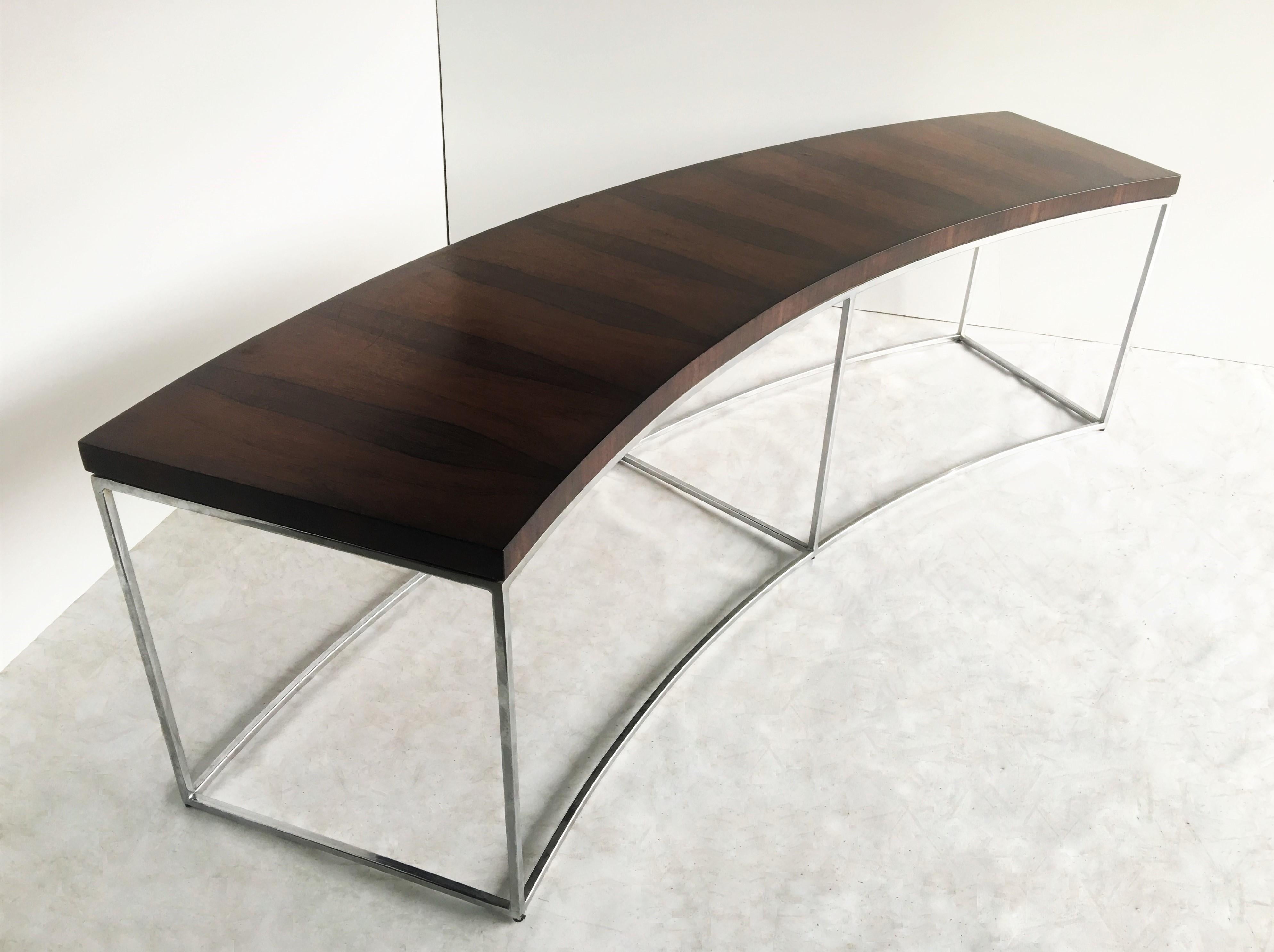 Two Rosewood and Chrome Curved Sofa Tables by Milo Baughman 3