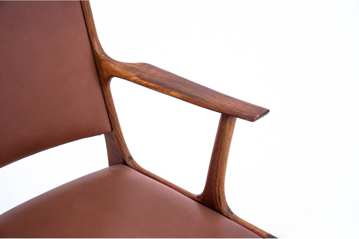 Leather Two Rosewood Armchairs, Denmark, 1960s For Sale