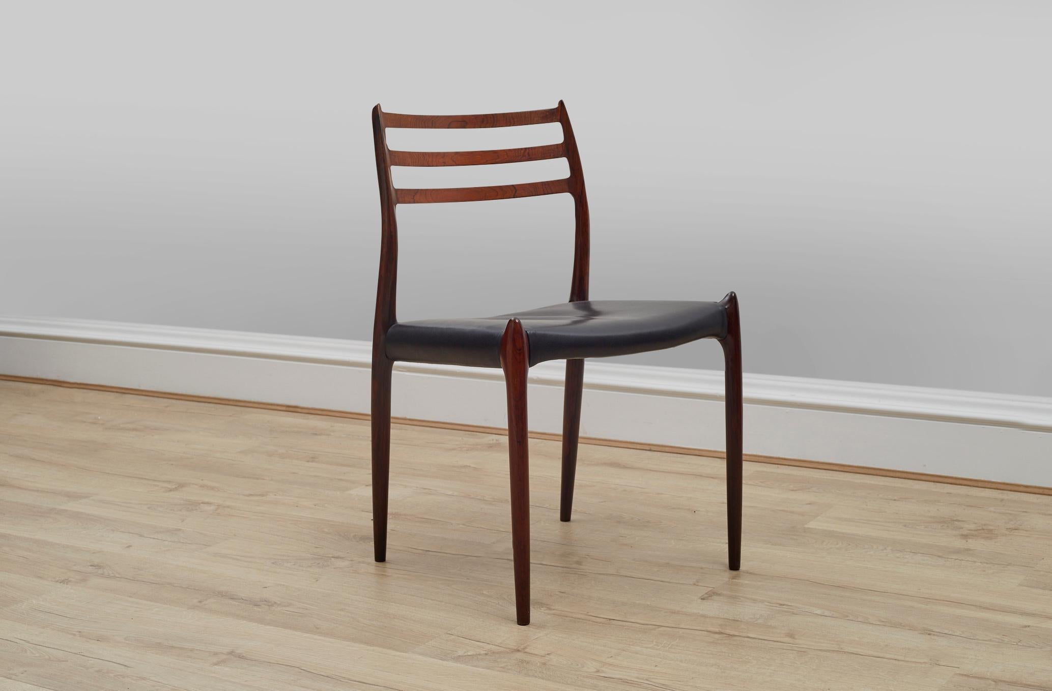 Mid-20th Century Two Rosewood, Black Leather Niels Otto Møller Chairs, Model 78. c1960 For Sale