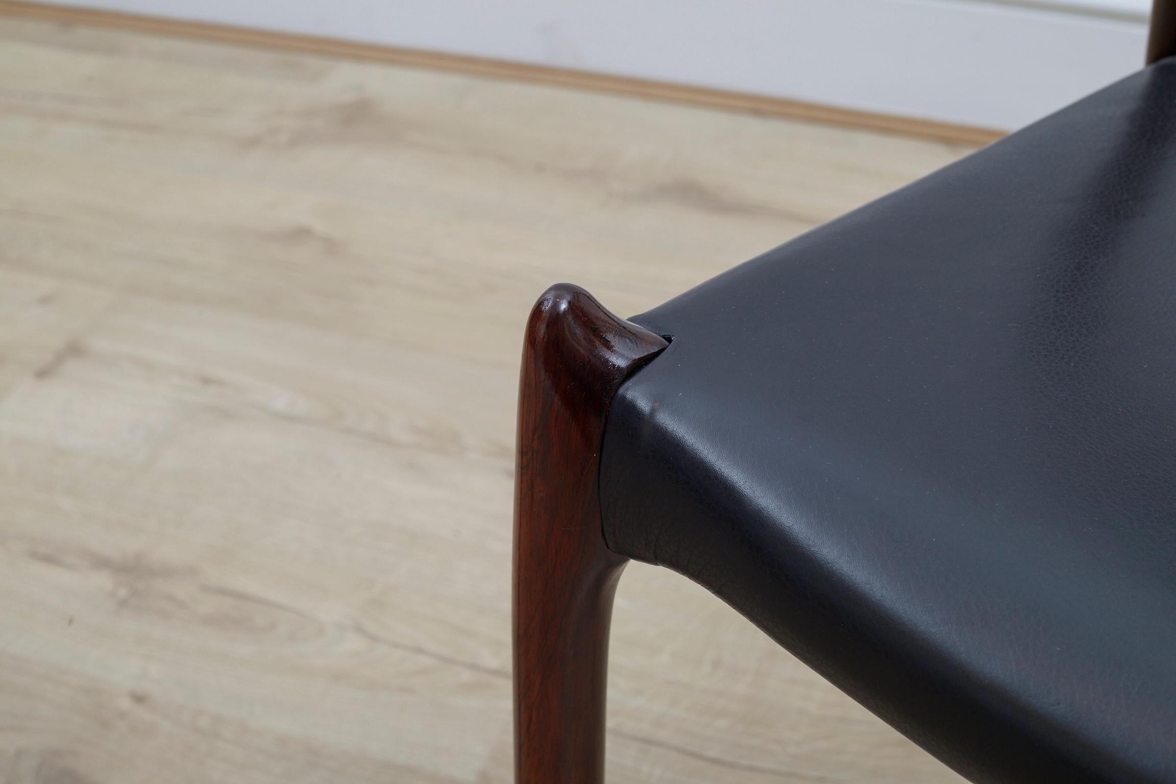 Two Rosewood, Black Leather Niels Otto Møller Chairs, Model 78. c1960 For Sale 2