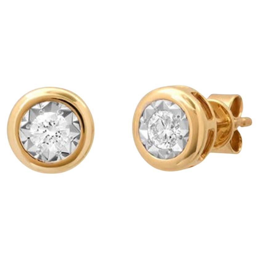 Two Round Diamond 14K (or 18k upon request) Yellow Gold Stud Earrings For Sale