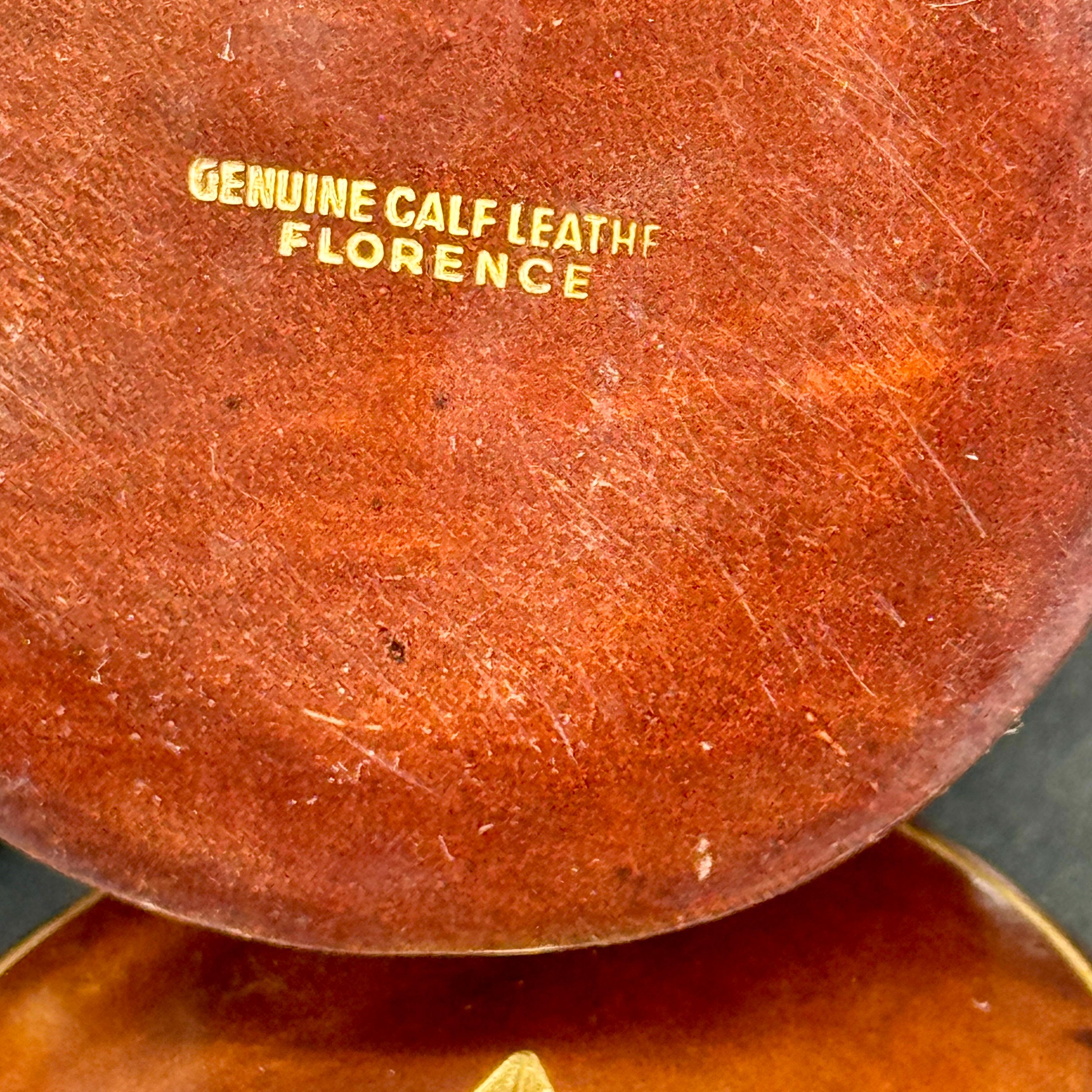 Embossed Two Round Florentine Mid Century Leather Boxes with Fleur-de-Lis Decoration For Sale