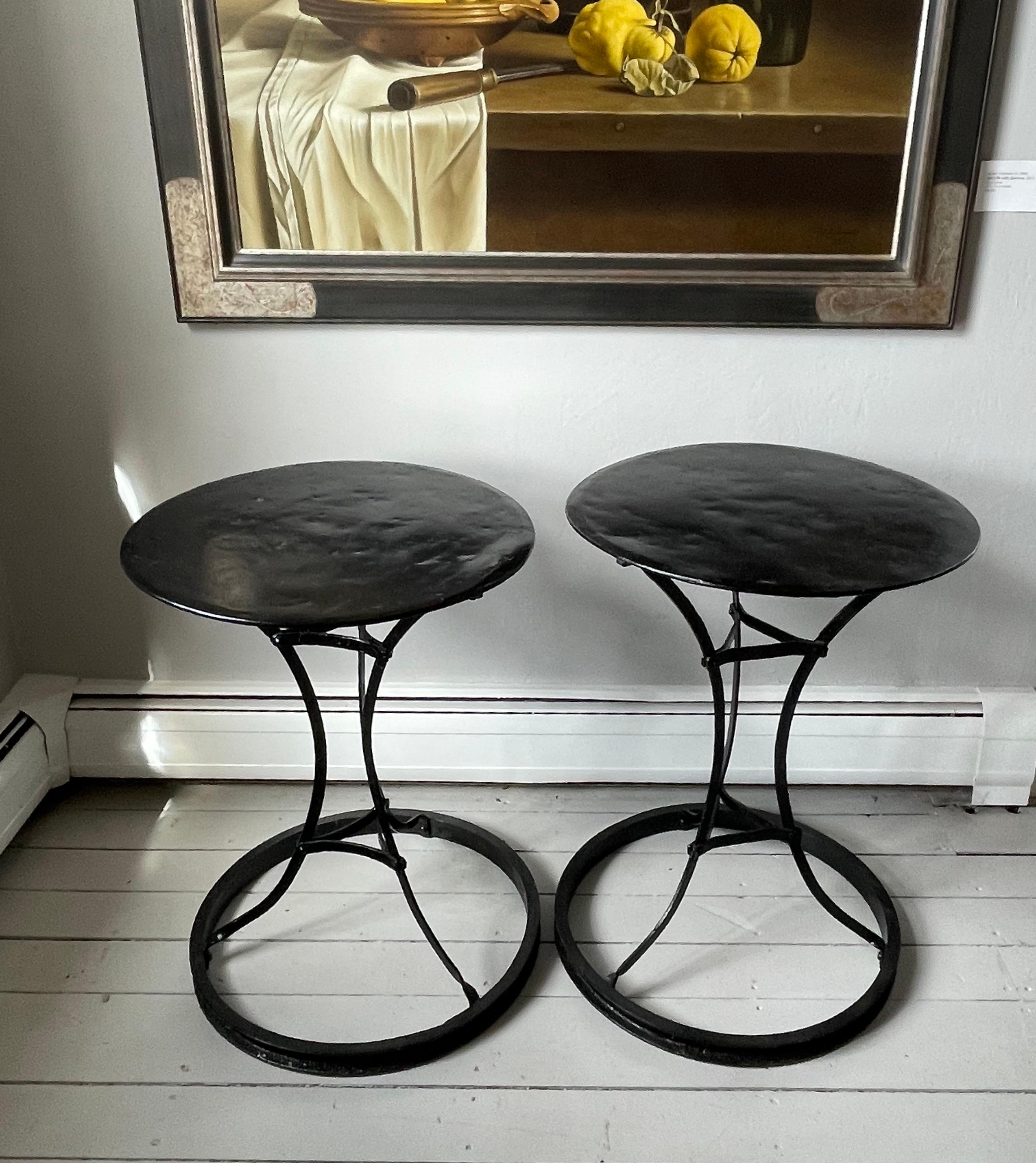 Two Round French Steel Café Tables In Good Condition For Sale In Woodbury, CT