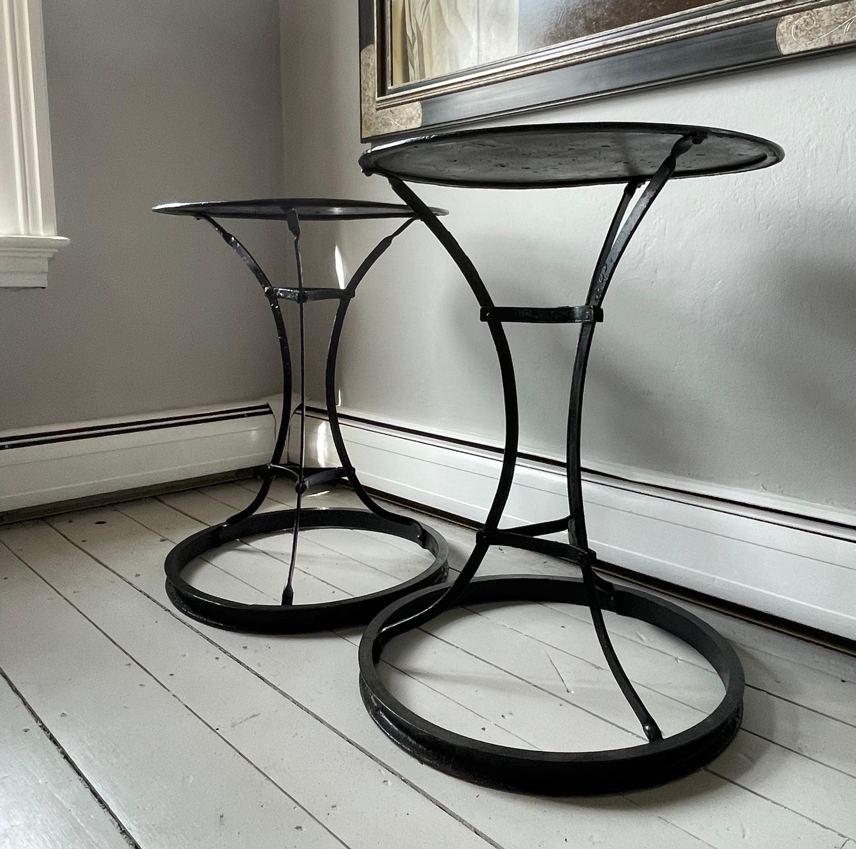 20th Century Two Round French Steel Café Tables For Sale