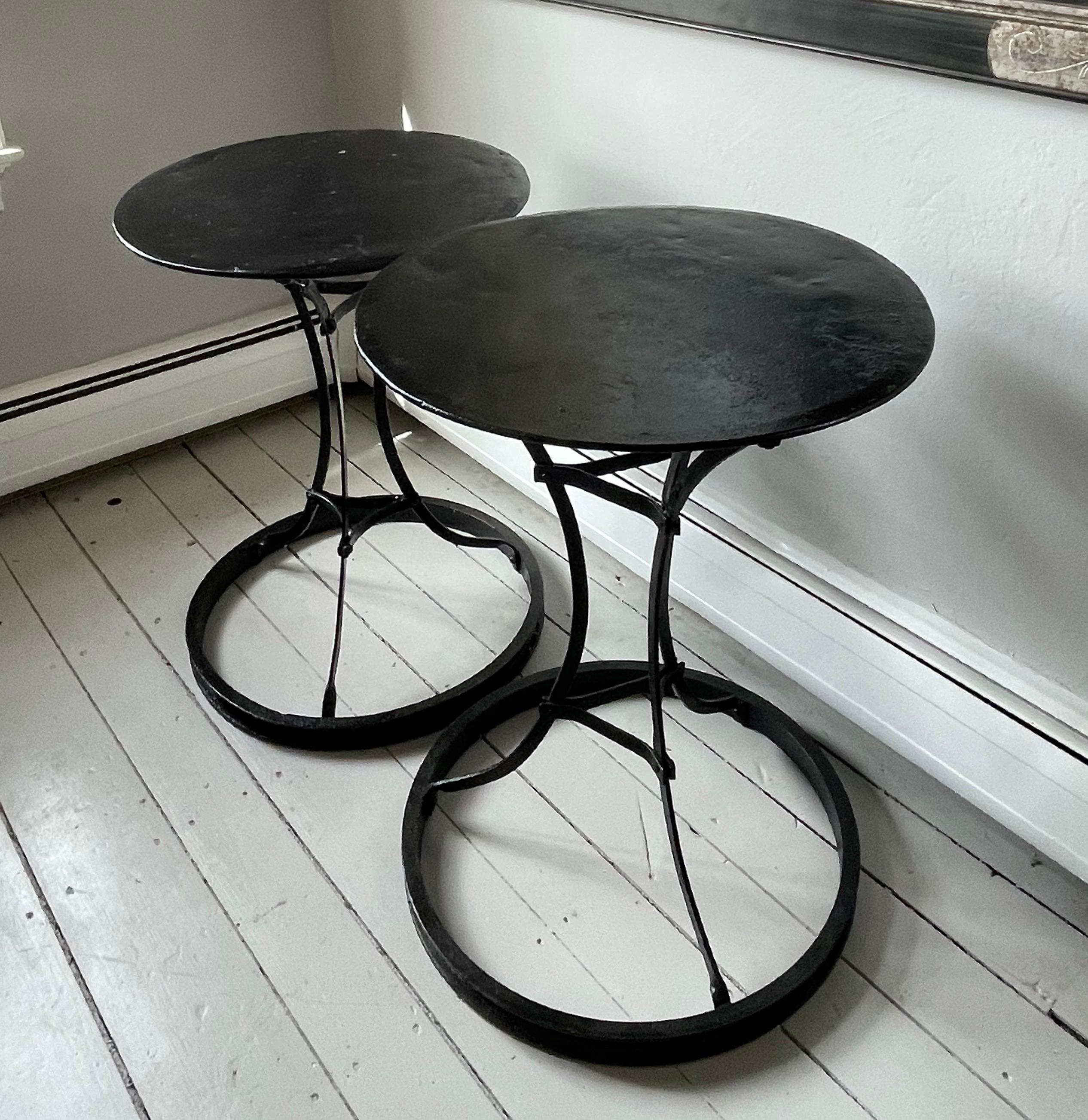 Two Round French Steel Café Tables For Sale 1