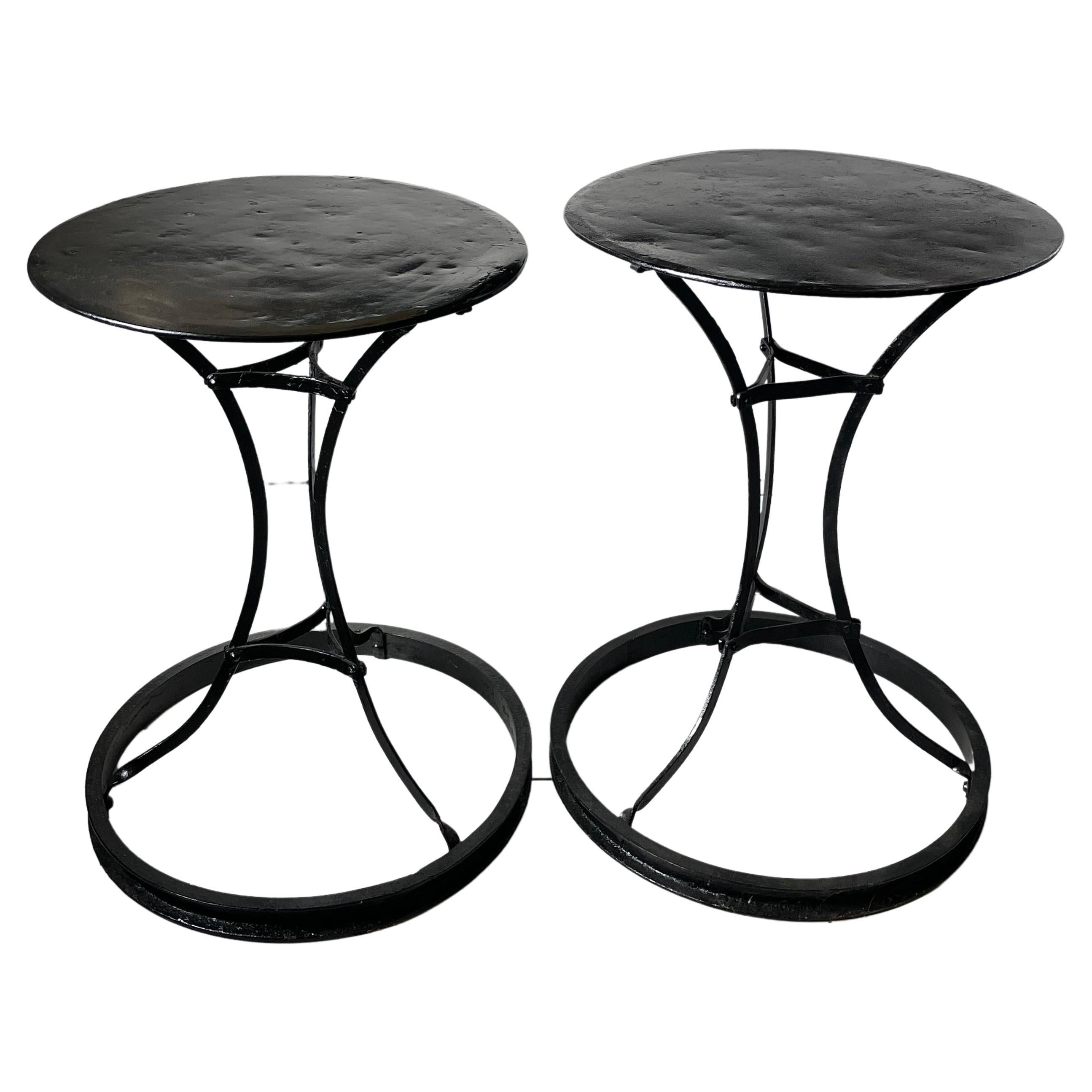 Two Round French Steel Café Tables For Sale