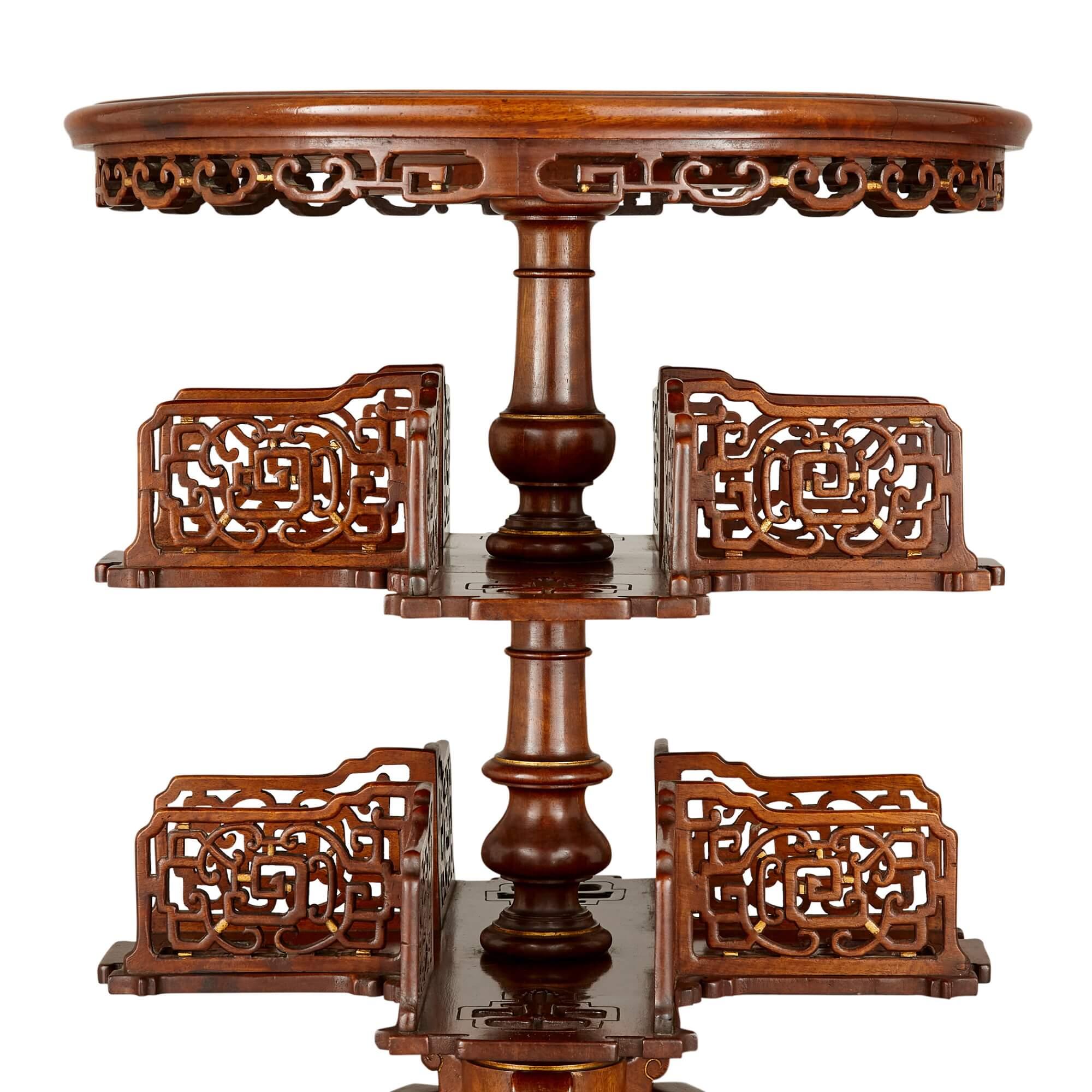 Two Round Inlaid Hardwood Chinese Tables For Sale 5