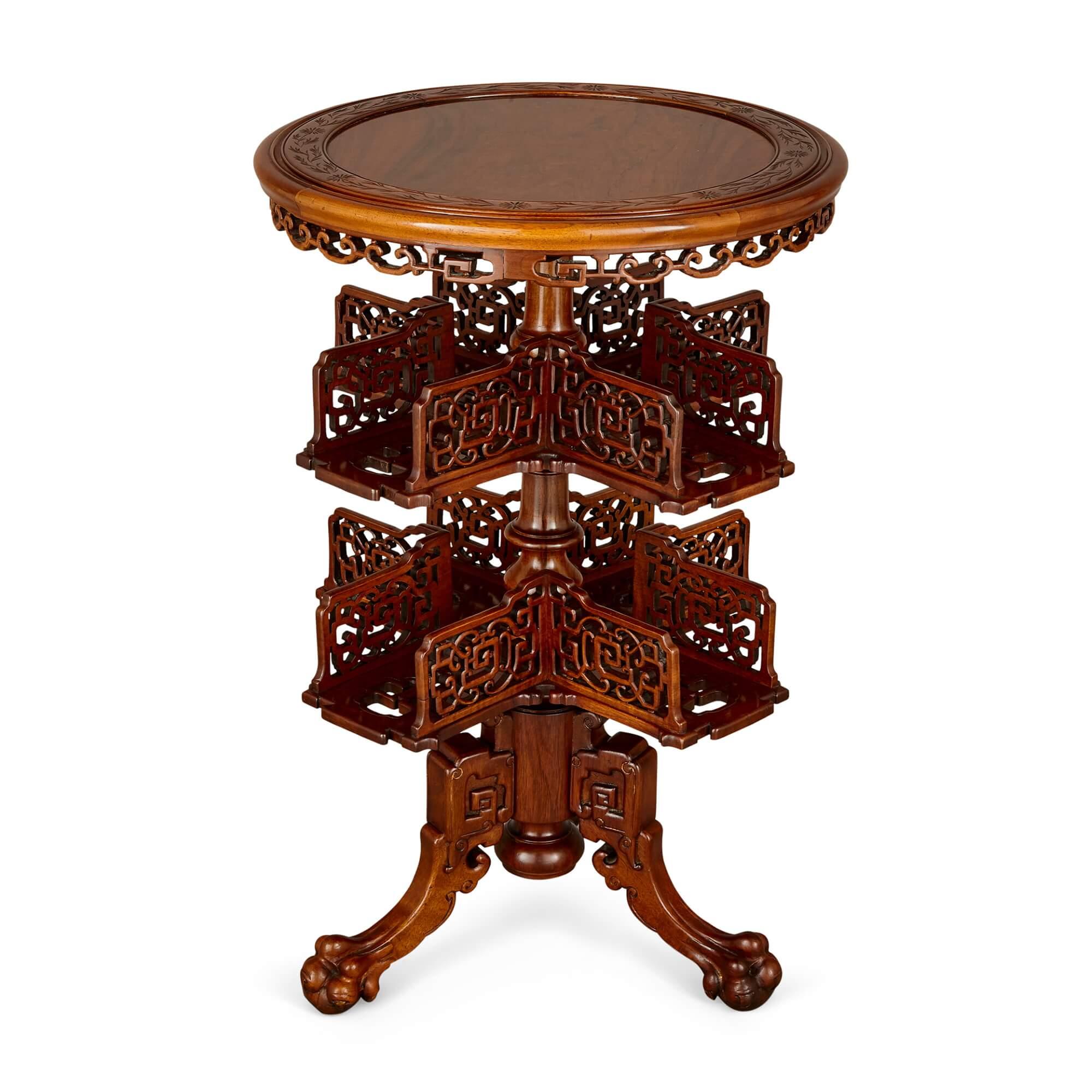 Chinese Export Two Round Inlaid Hardwood Chinese Tables For Sale