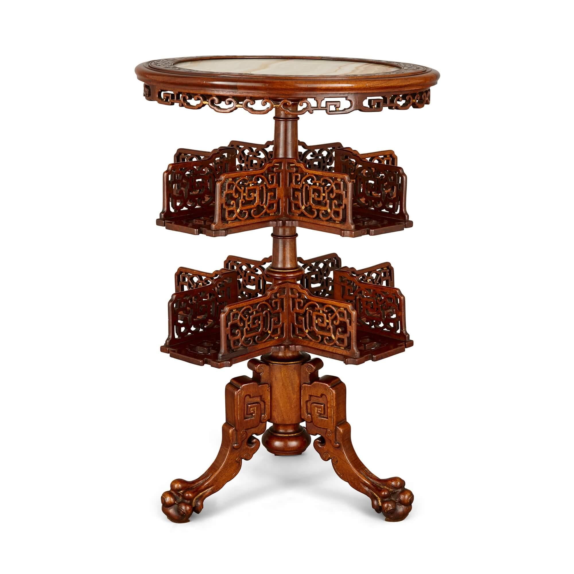 Two Round Inlaid Hardwood Chinese Tables For Sale 1