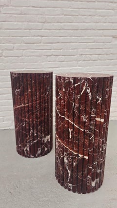 Two Round Rosso Levanto Marble Pedestals