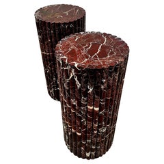 Two Round Rosso Levanto Marble Pedestals